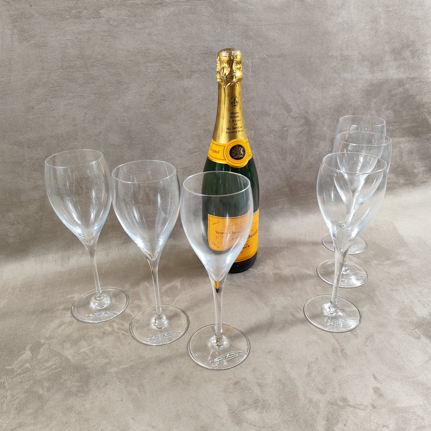 RARE Lot de 6 Flûtes Veuve Clicquot en cristal vintage made in France Années 1950