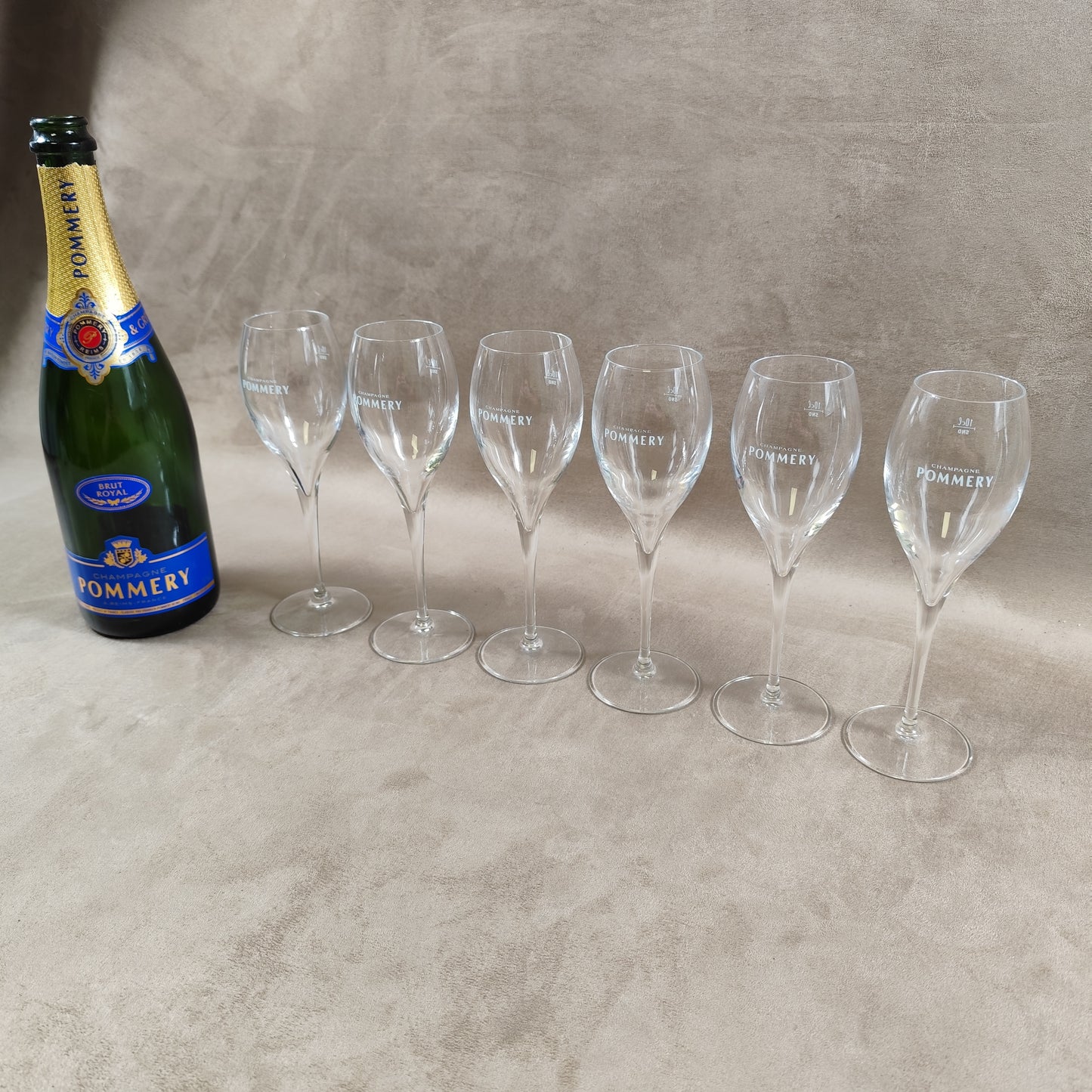 Lot de 6 flutes en verre Champagne Pommery vintage Made in France