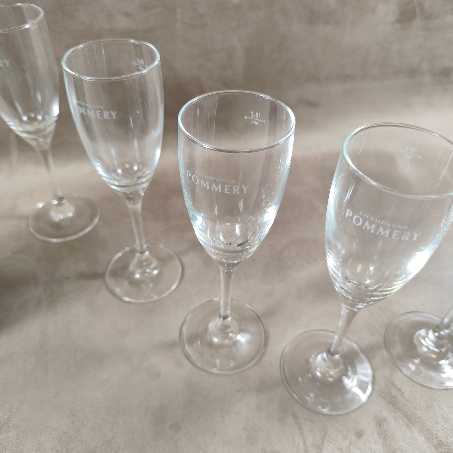 Set of 6 vintage Pommery Champagne glass flutes Made in France