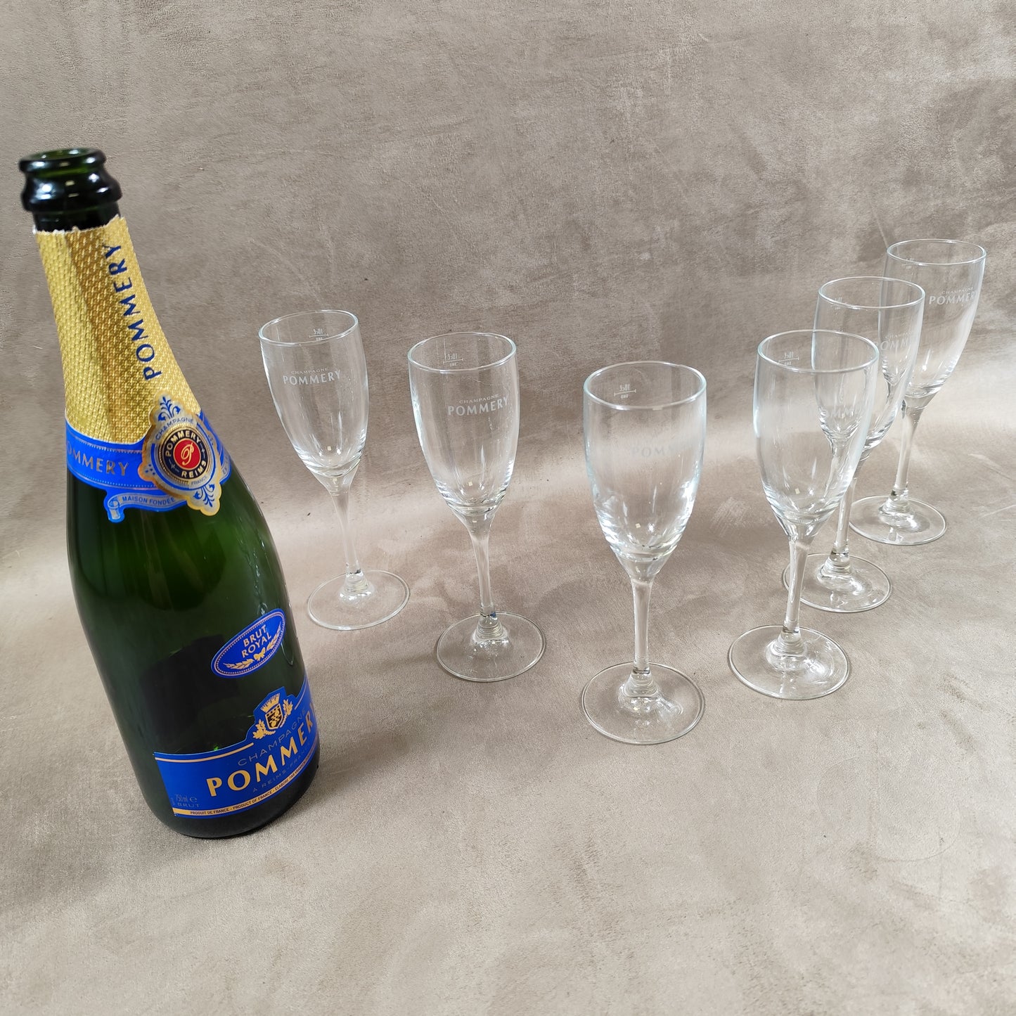 Lot de 6 flutes en verre Champagne Pommery vintage Made in France