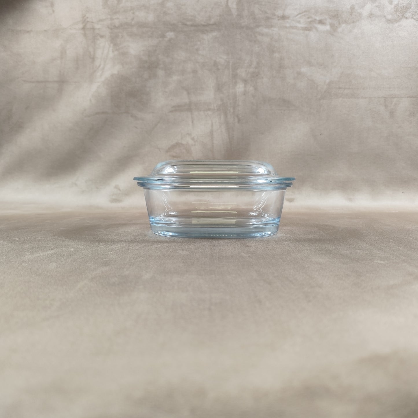 Designer box in thick curved glass with lid, multi-purpose glass container Vintage