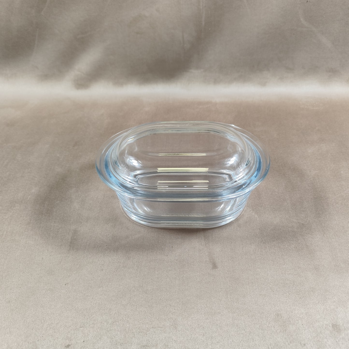 Designer box in thick curved glass with lid, multi-purpose glass container Vintage