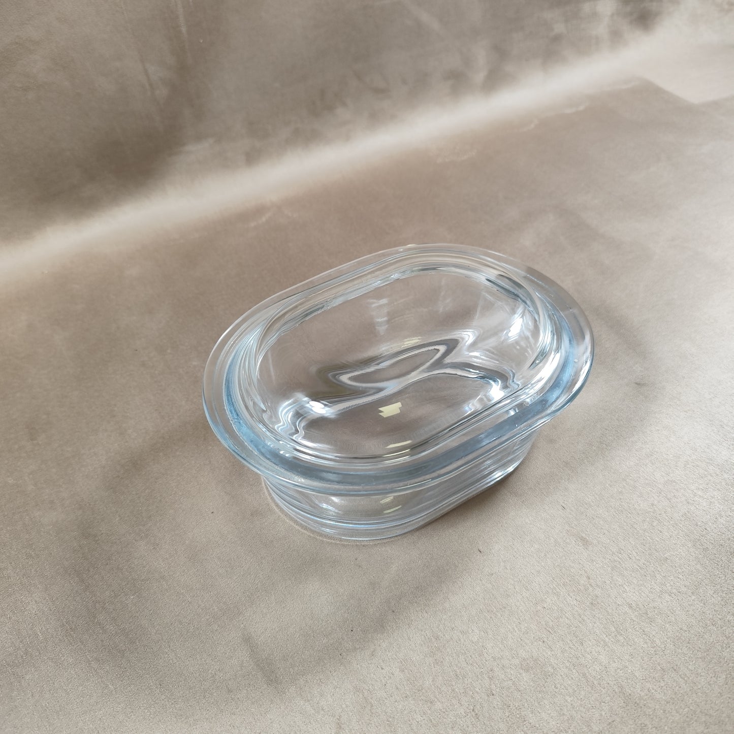 Designer box in thick curved glass with lid, multi-purpose glass container Vintage