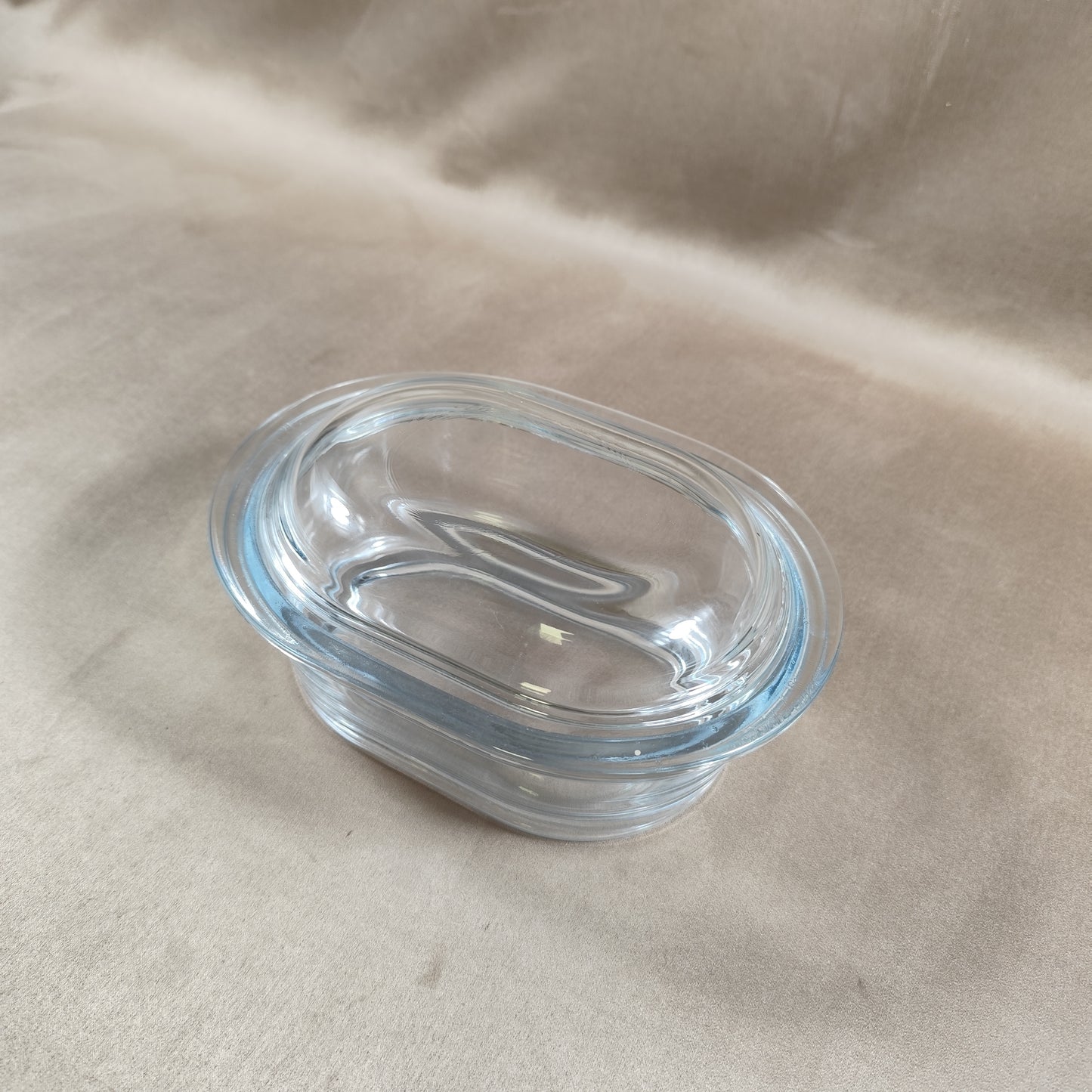 Designer box in thick curved glass with lid, multi-purpose glass container Vintage