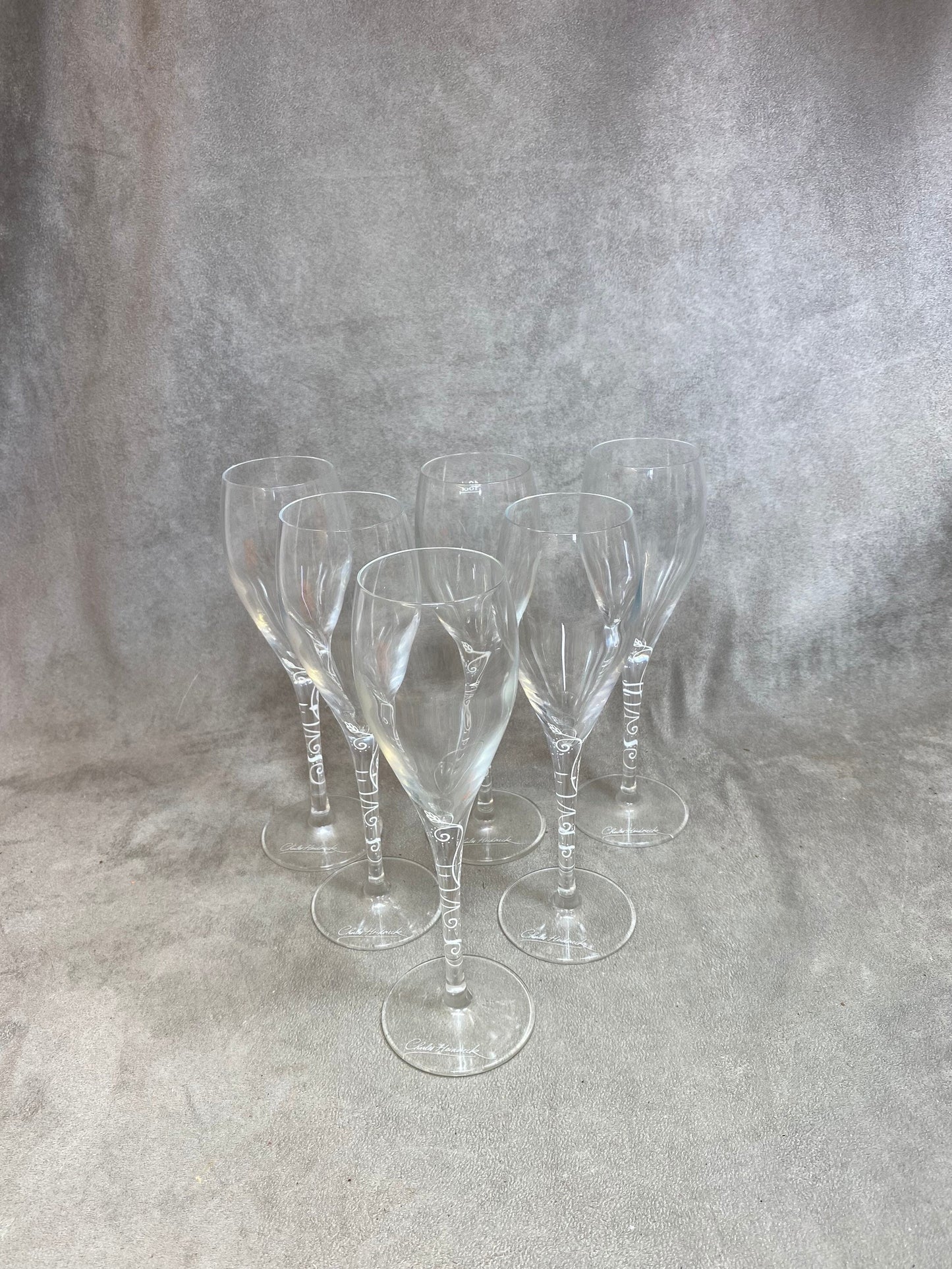 Lot de 6 flutes en cristal vintage champagne Charles Heidsieck Années 1980
