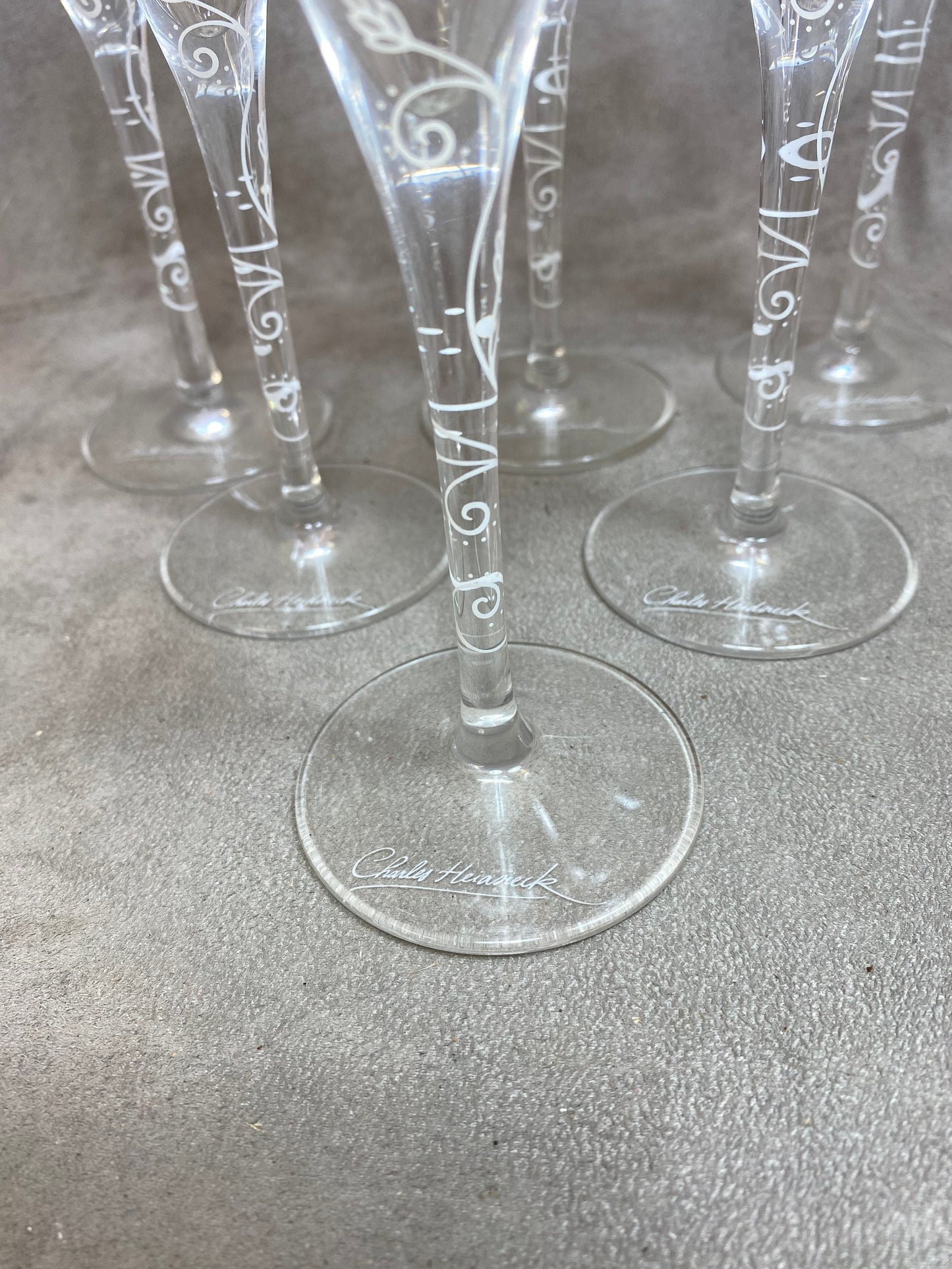 Lot de 6 flutes en cristal vintage champagne Charles Heidsieck Années 1980