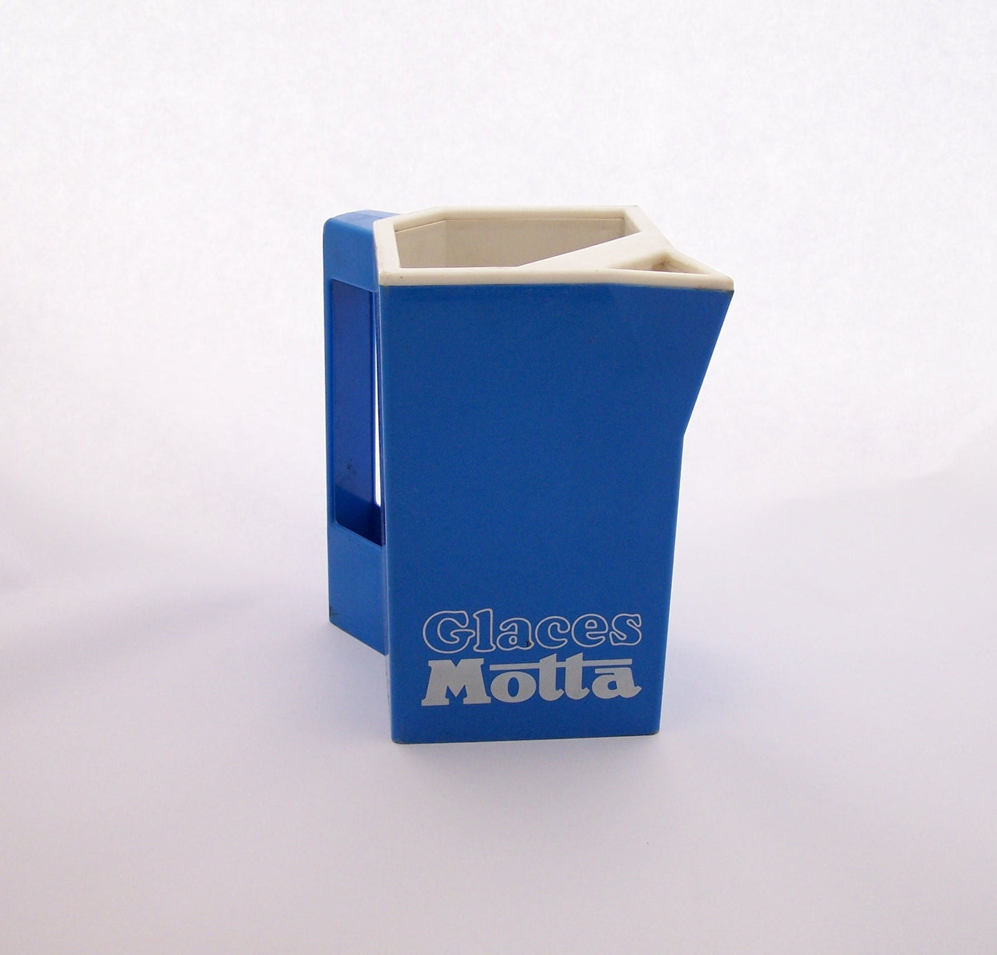 MOTTA Ice Cream Pitcher a blue plastic water pitcher with white interior BOURBON Made in France vintage retro 1970s