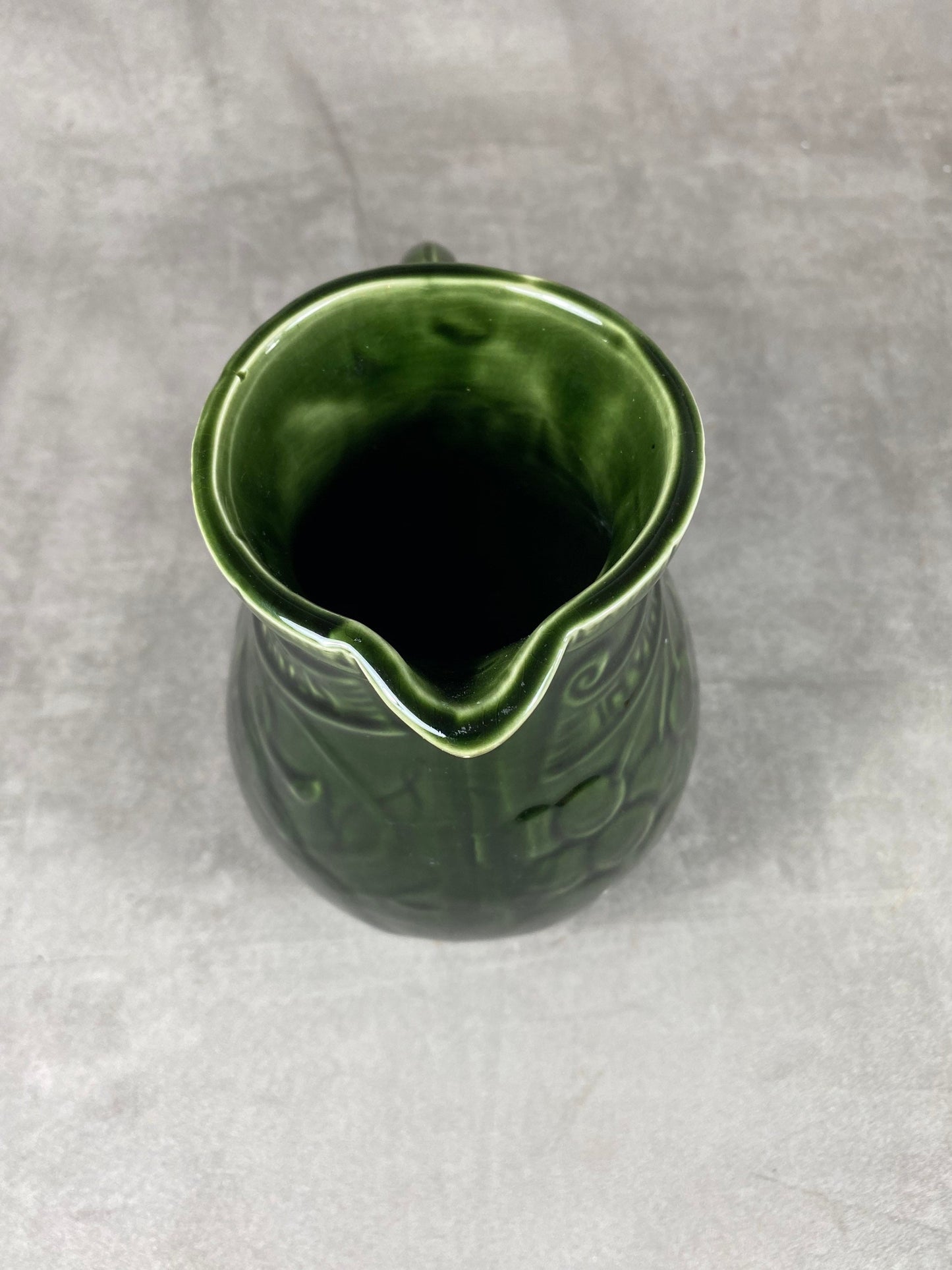 Vintage Sarreguemines earthenware green pitcher Made in France 1920s