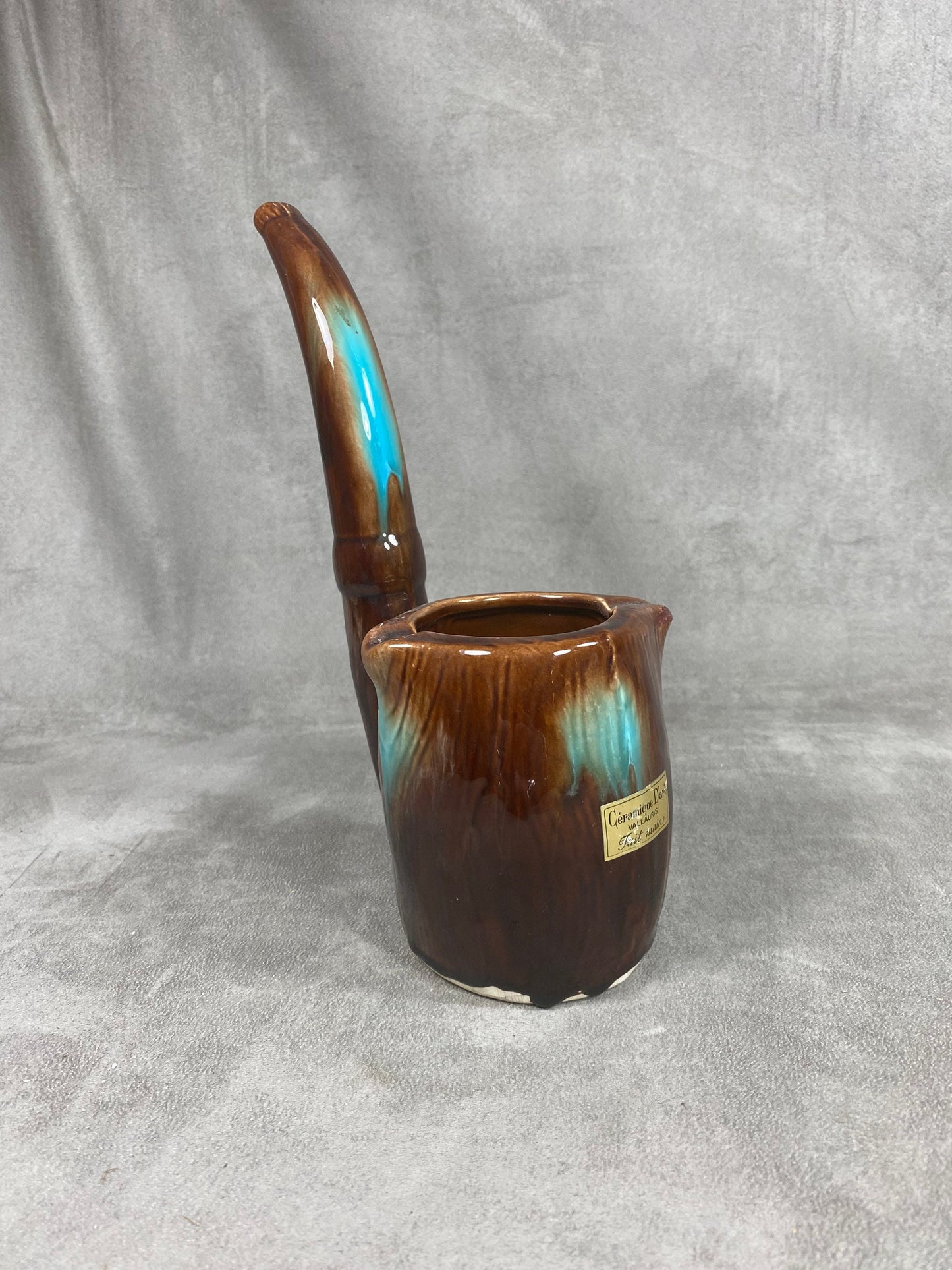 VALLAURIS France Vintage Brown Ceramic Pipe Shaped Ashtray Made in France