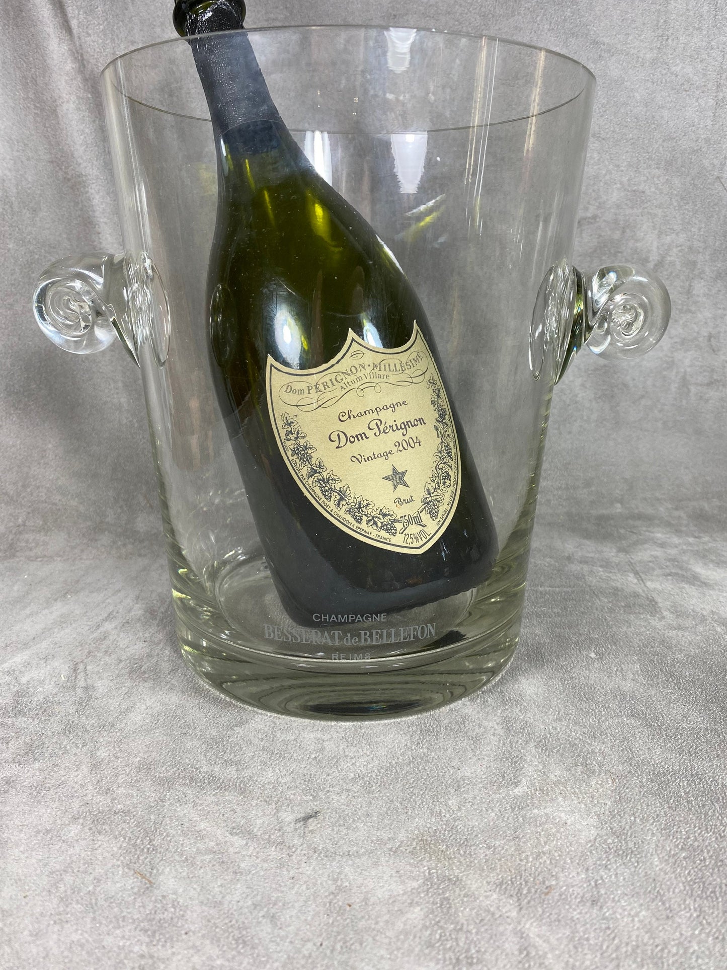 RARE Seau à champagne en cristal soufflé bouche Champagne Besserat de Bellefon vintage Made in France