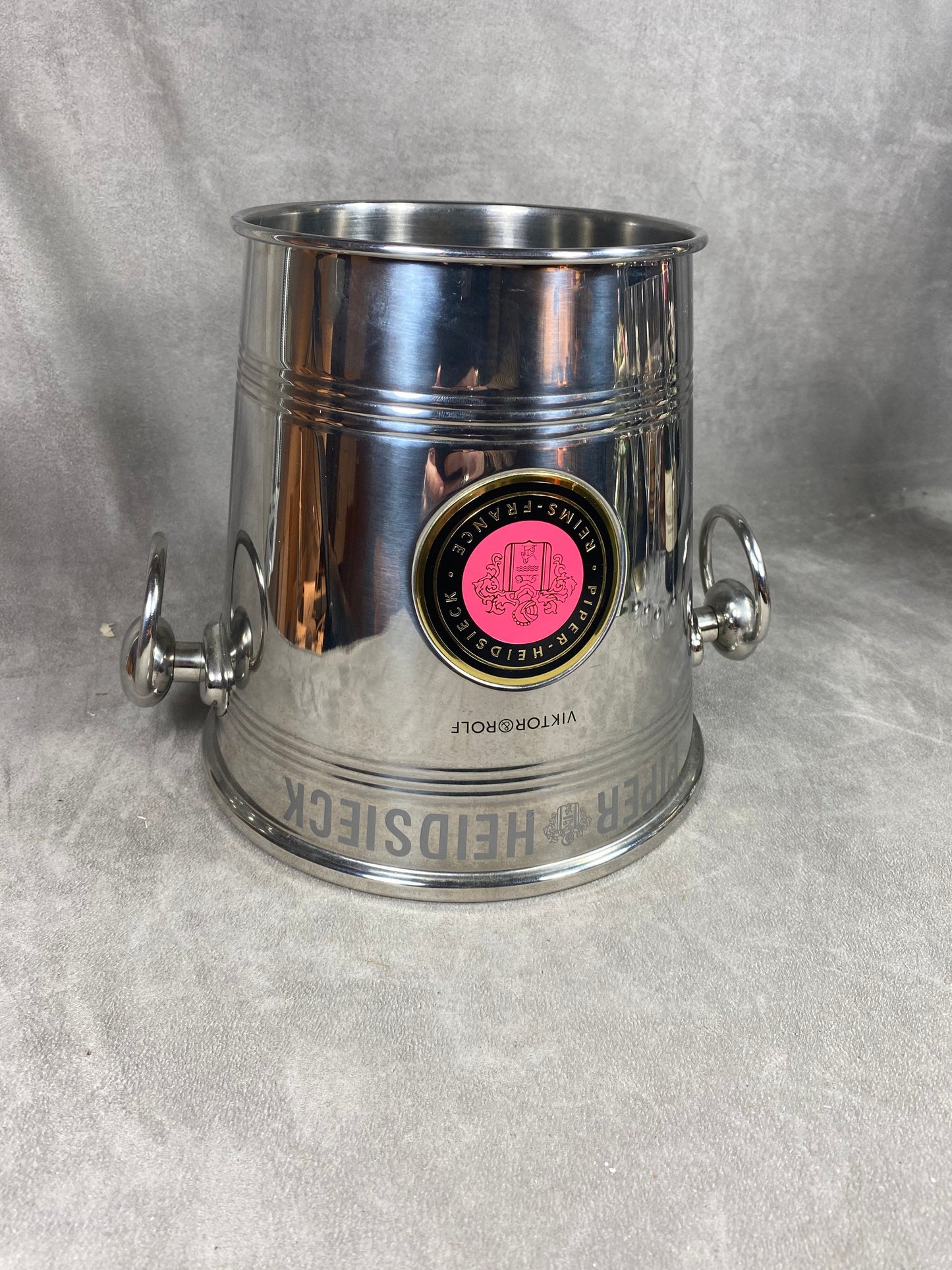 VERY RARE Beautiful vintage Piper-Heidsieck champagne bucket by Viktor&Rolf in steel 1980s