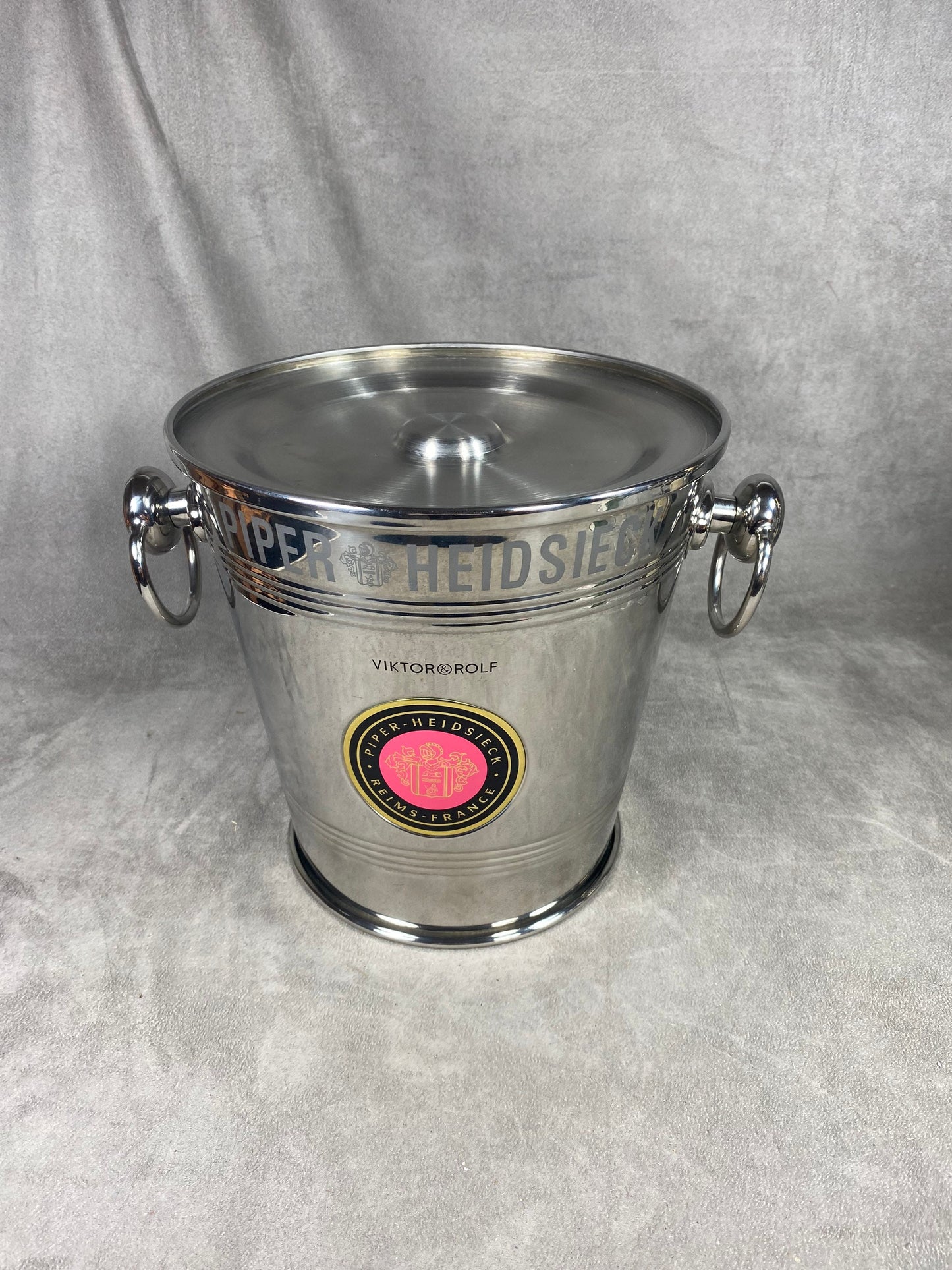 VERY RARE Beautiful vintage Piper-Heidsieck champagne bucket by Viktor&Rolf in steel 1980s