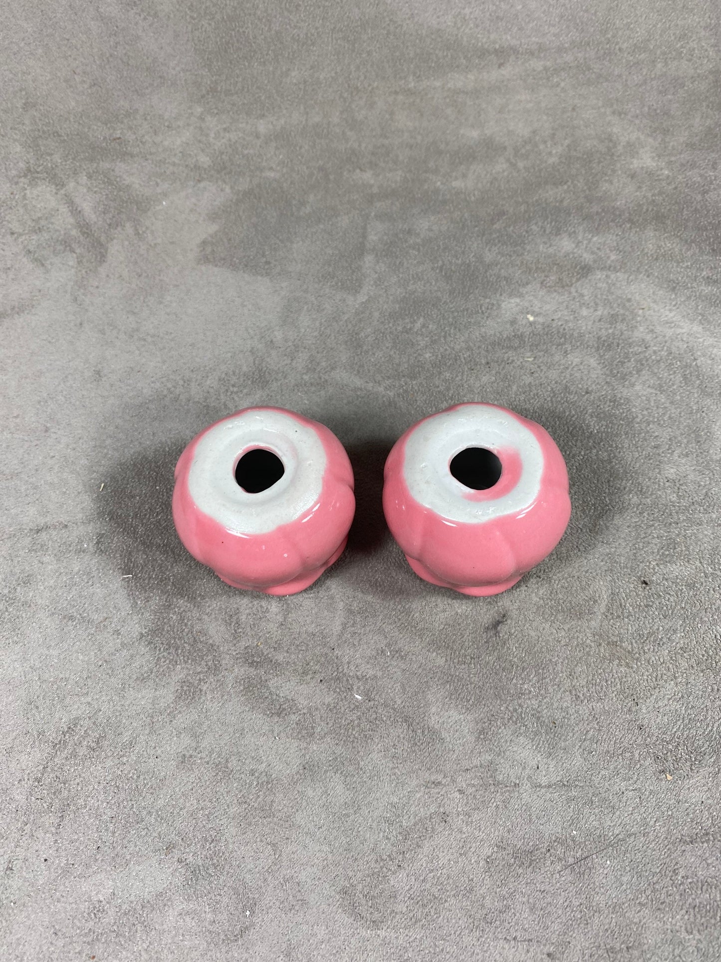 Set of 2 Porcelain Candlesticks, Pink, Made in France, Vintage 1980