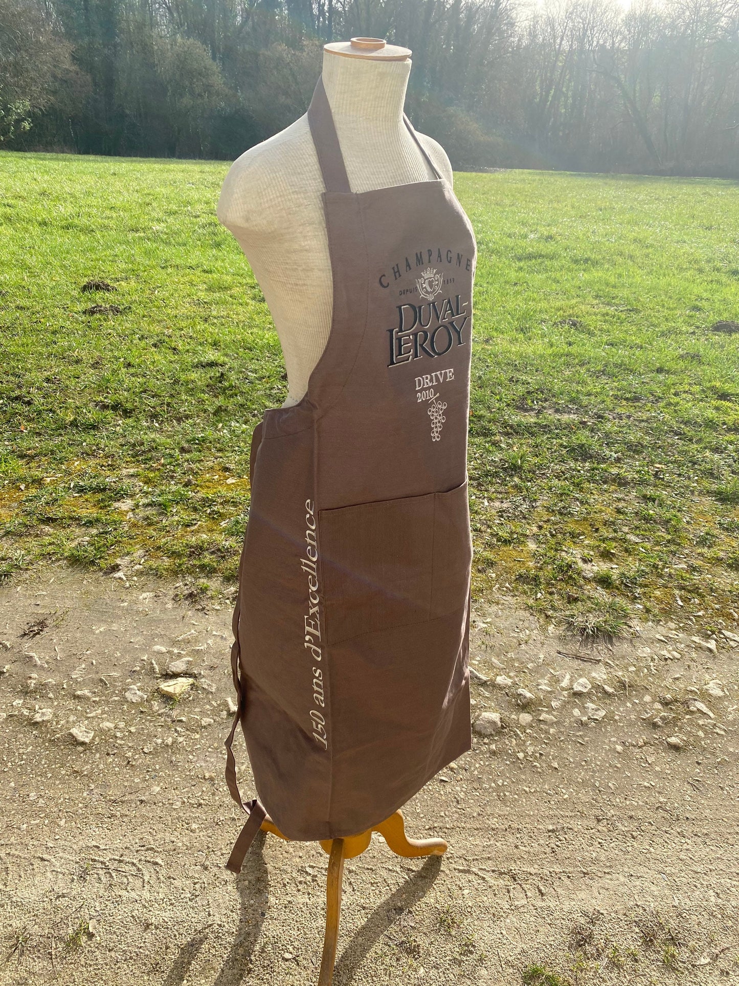 Tablier sommelier marron champagne Duval-Leroy en coton vintage Made in france
