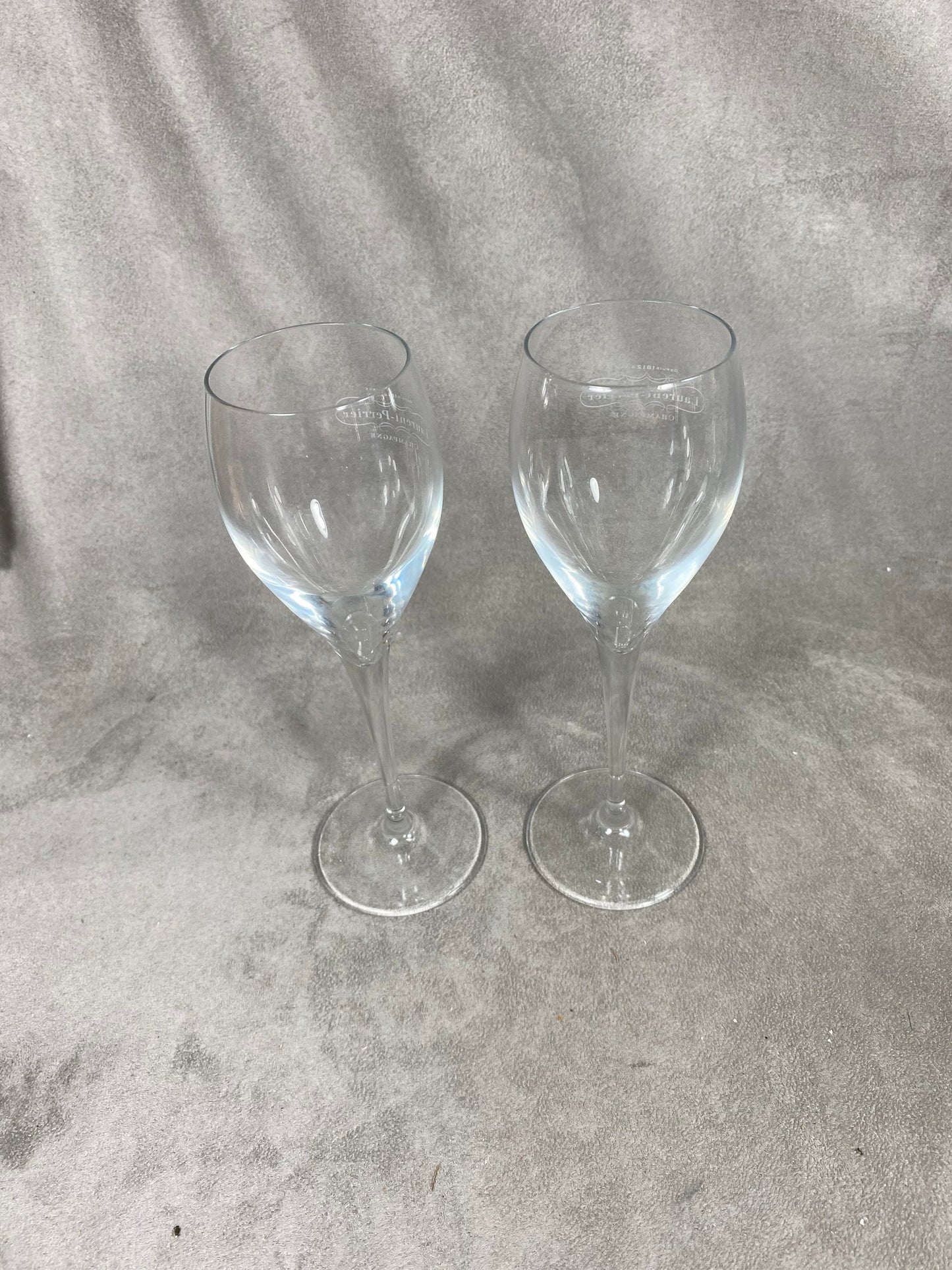 Set of 2 Laurent-Perrier flutes in vintage mouth-blown glass made in France 1970s