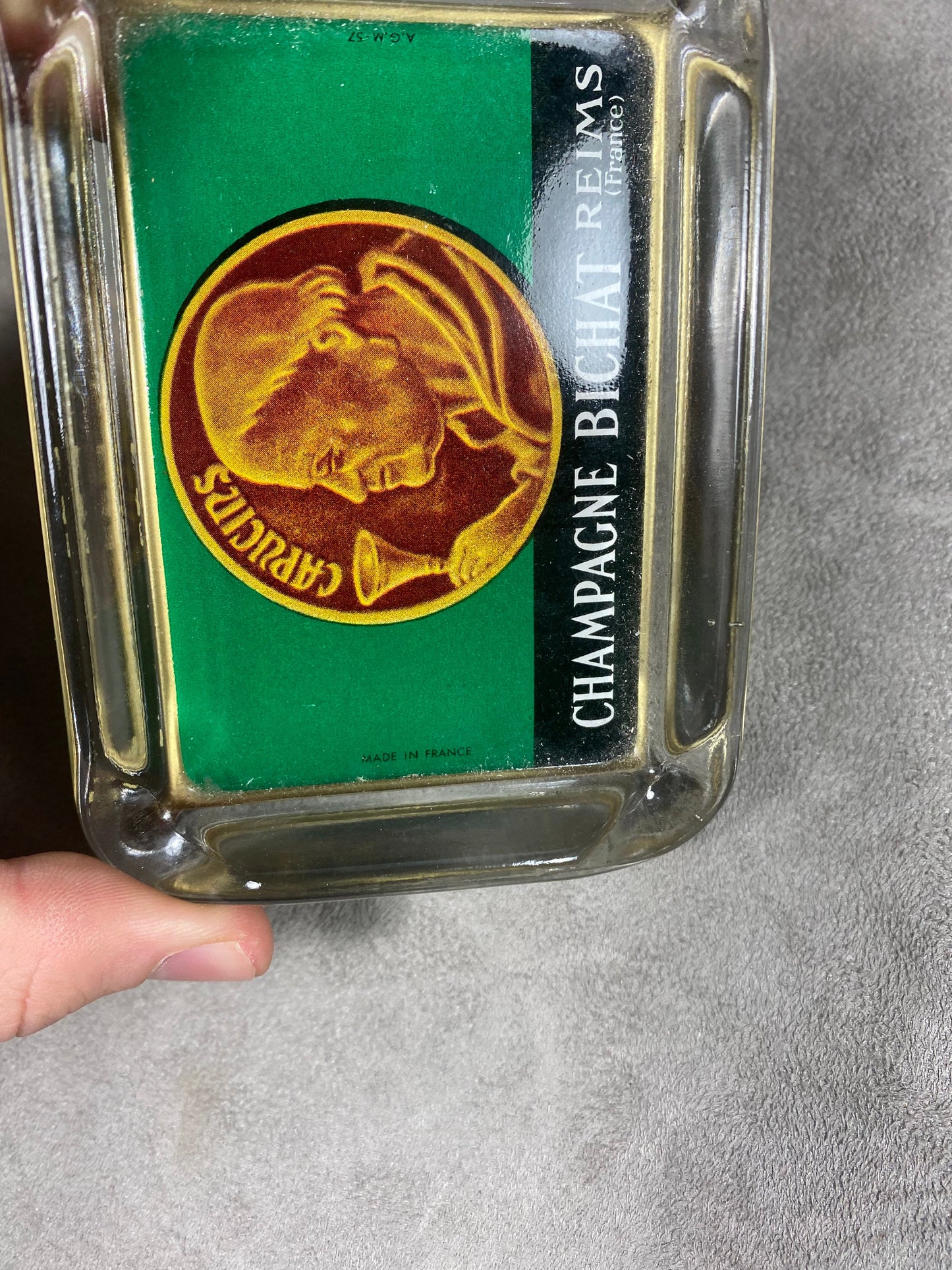 Bichat Champagner-Aschenbecher aus Glas 1950er Jahre Made in France