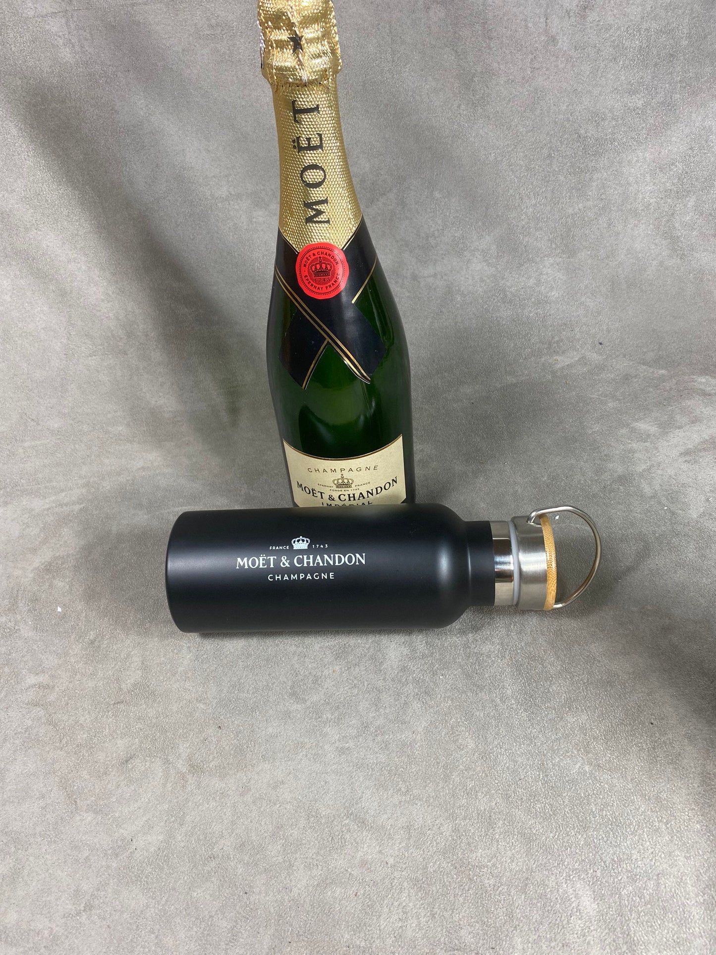 Moet et Chandon vintage black aluminum hiking bottle made in France