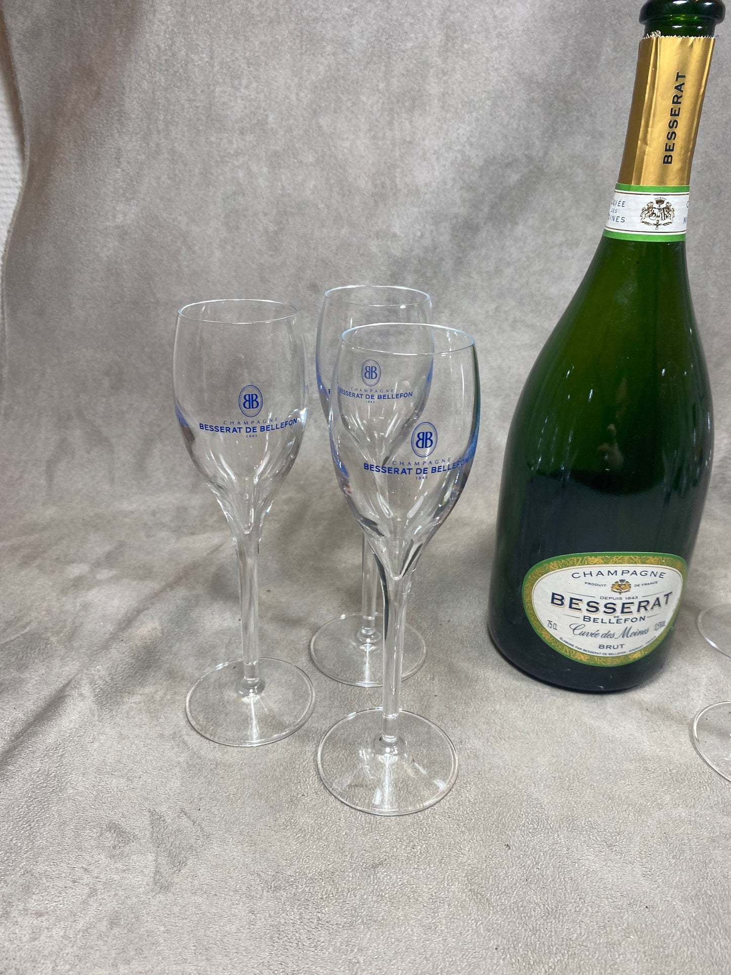 Lot de 6 coupes à champagne en verre Besserat de Bellefon vintage Made in France