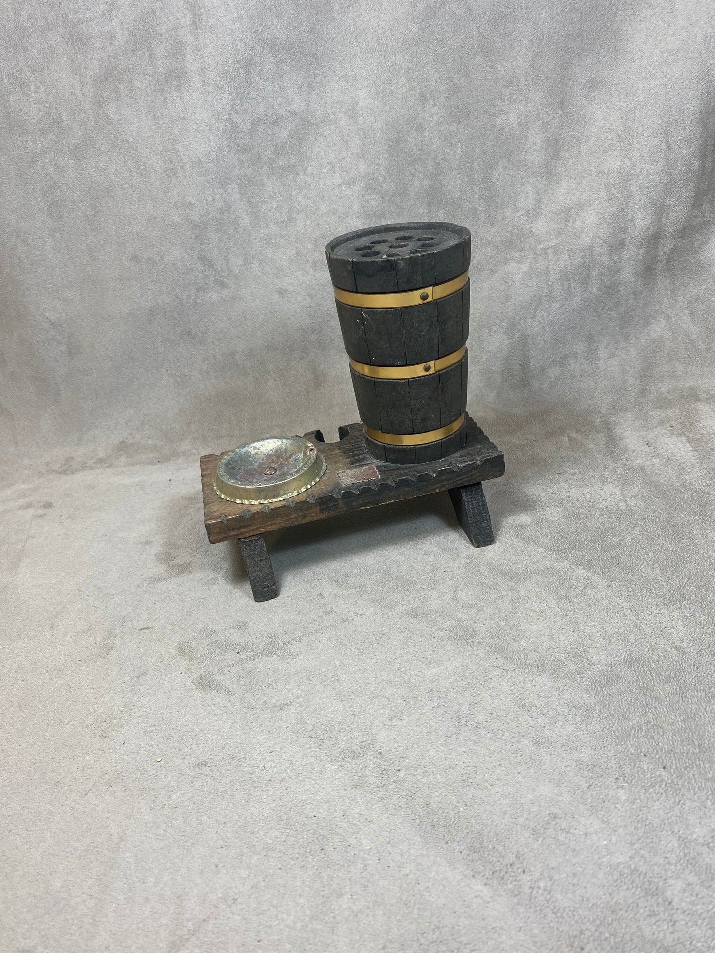 Vintage barrel-shaped wooden cigarette box dispenser Made in France