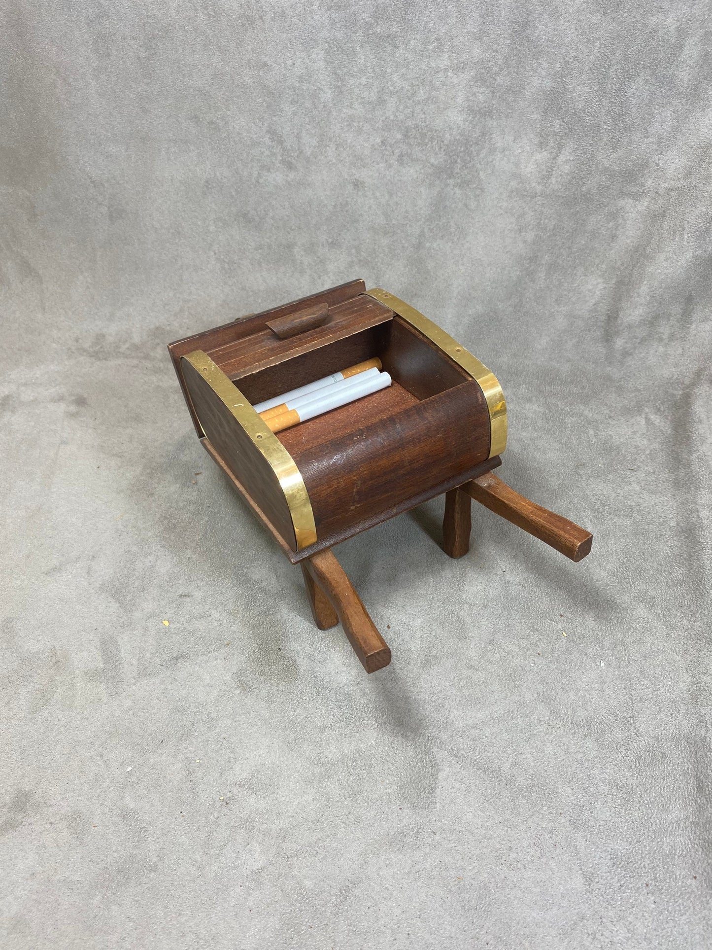 Wooden Cigarette Box Dispenser, Wheelbarrow, Made in France, Vintage 1970