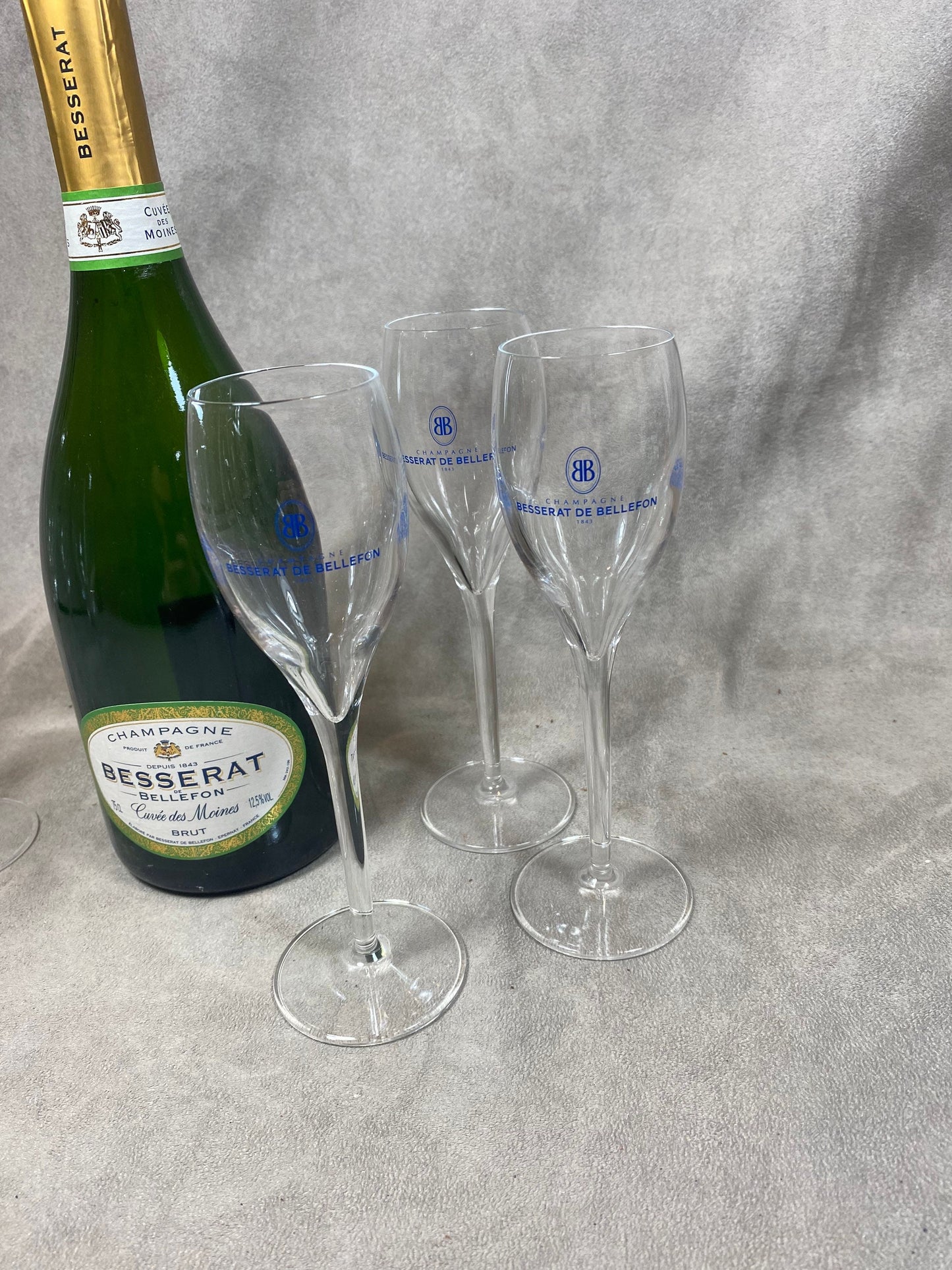 Lot de 6 coupes à champagne en verre Besserat de Bellefon vintage Made in France