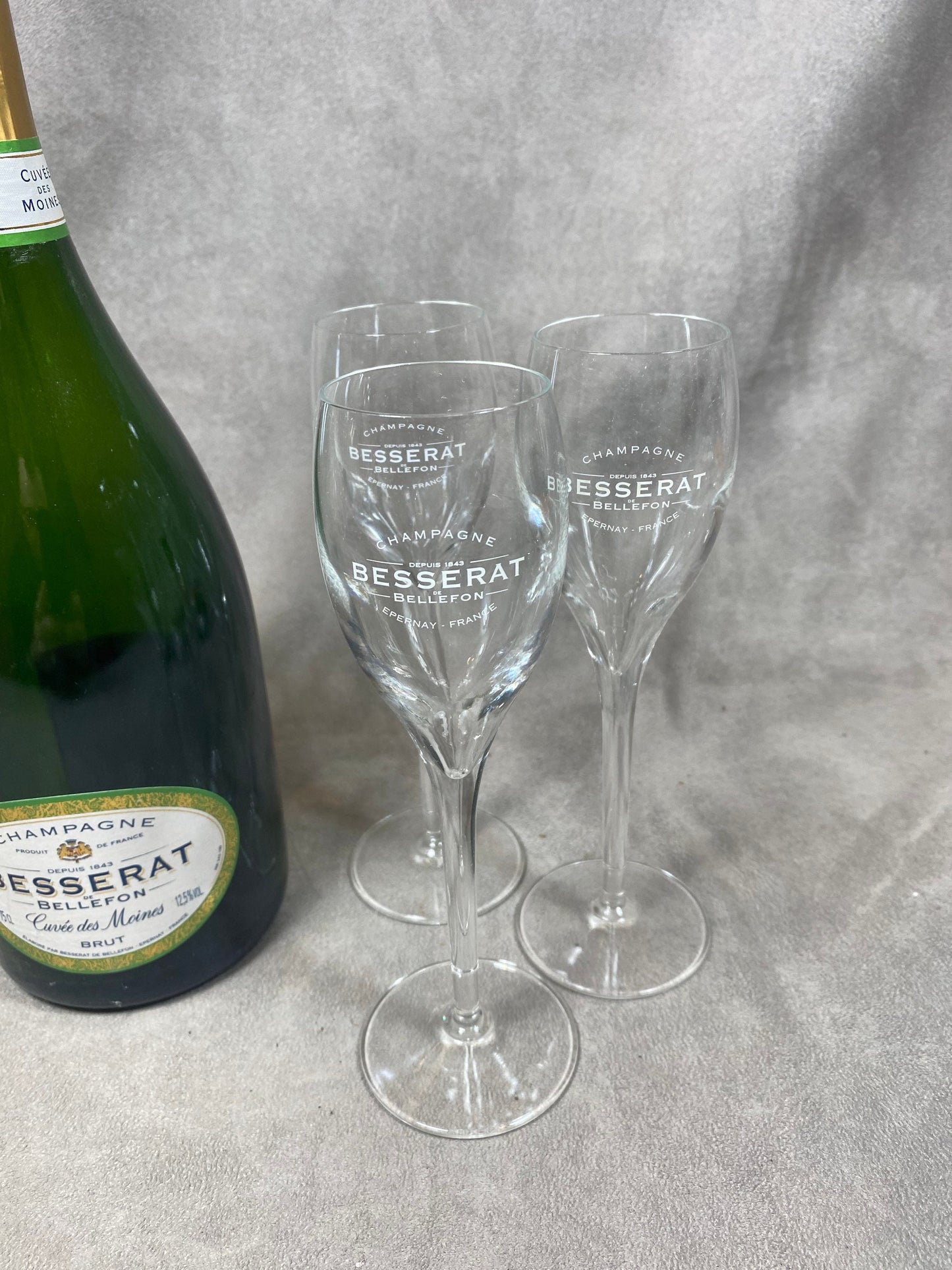 Lot de 6 coupes à champagne en verre Besserat de Bellefon vintage Made in France