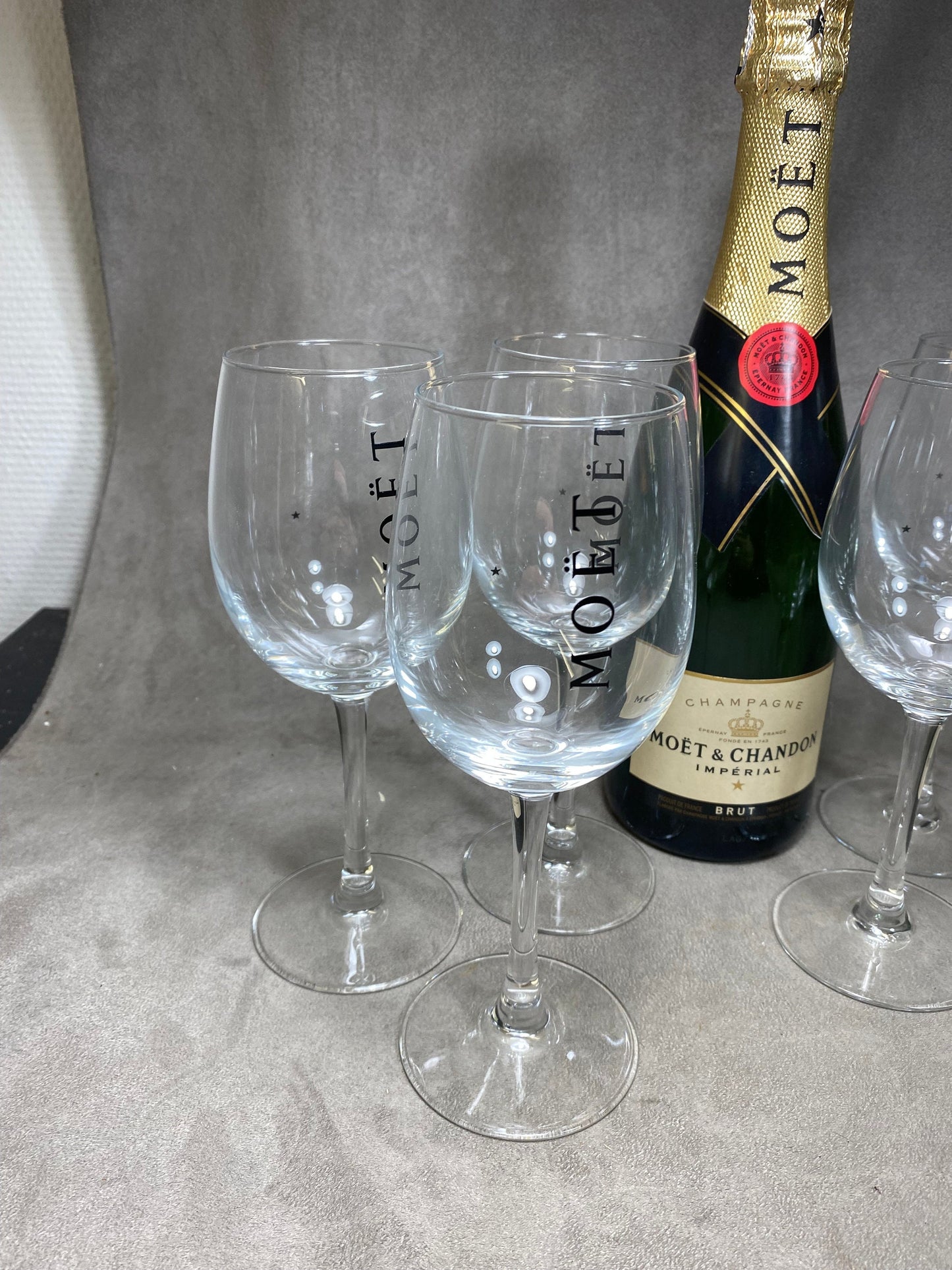 RARE Lot de 6 flutes à champagne Moet et Chandon en cristal vintage Made in france