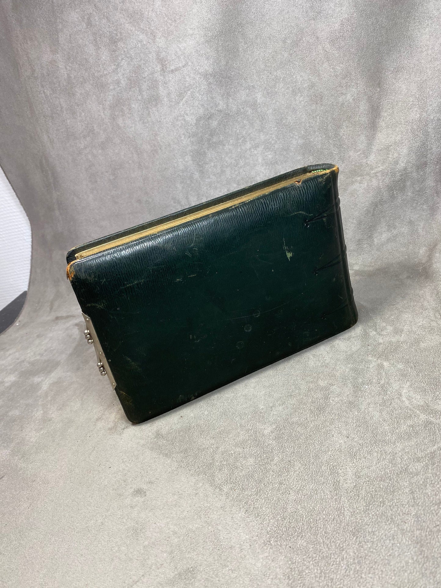 RARE Magnifique album photo en cuir vert et métal Made in France Années 1890