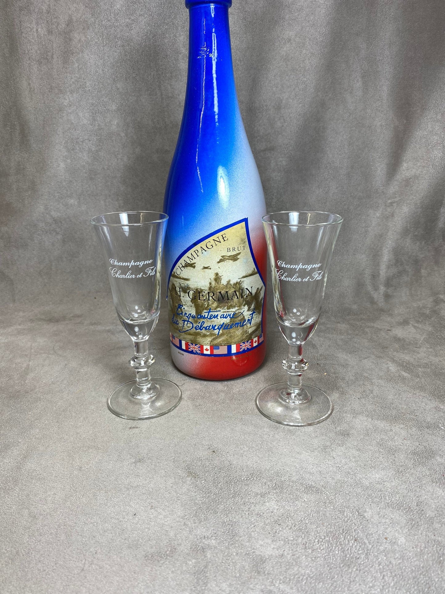 2 flutes en verre Champagne Charlier&fils vintage Made in France