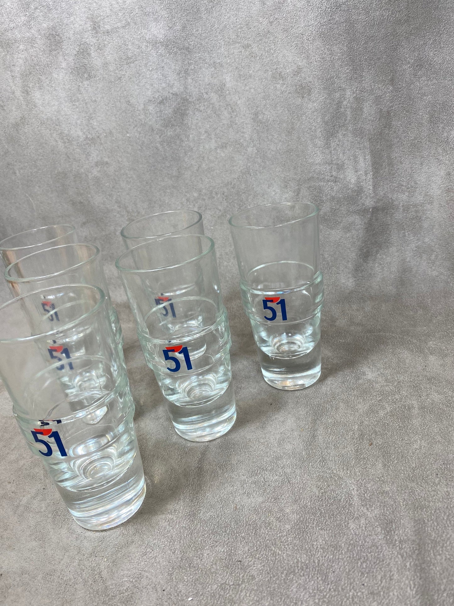 Set of 6 Pastis glasses Pastis 51 in vintage retro glass Made in France 1970s