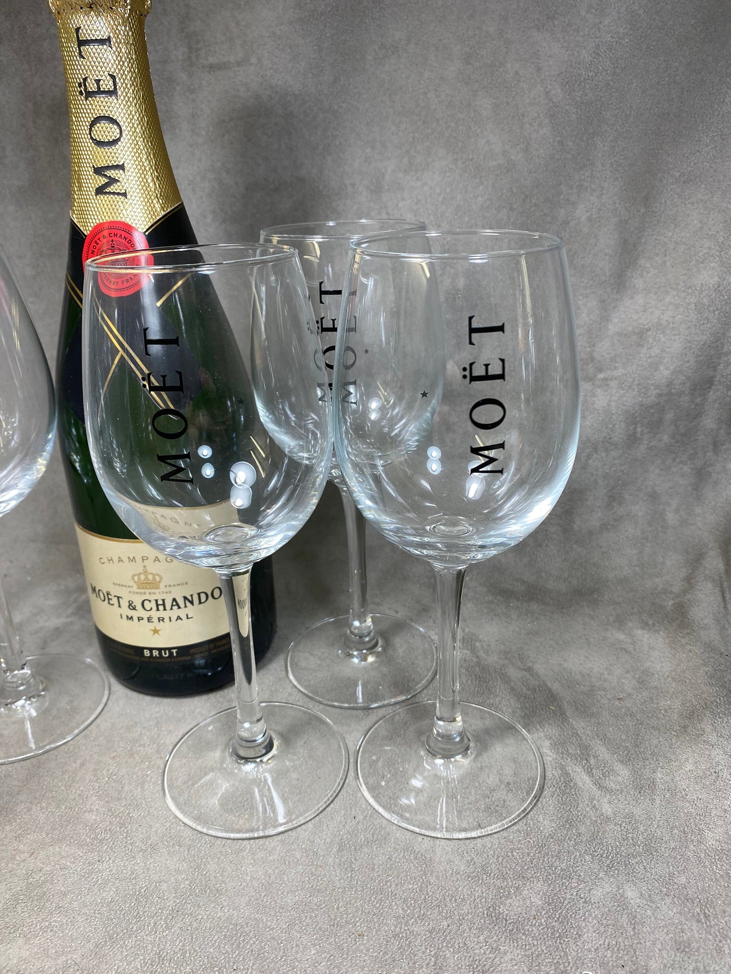 RARE Lot de 6 flutes à champagne Moet et Chandon en cristal vintage Made in france