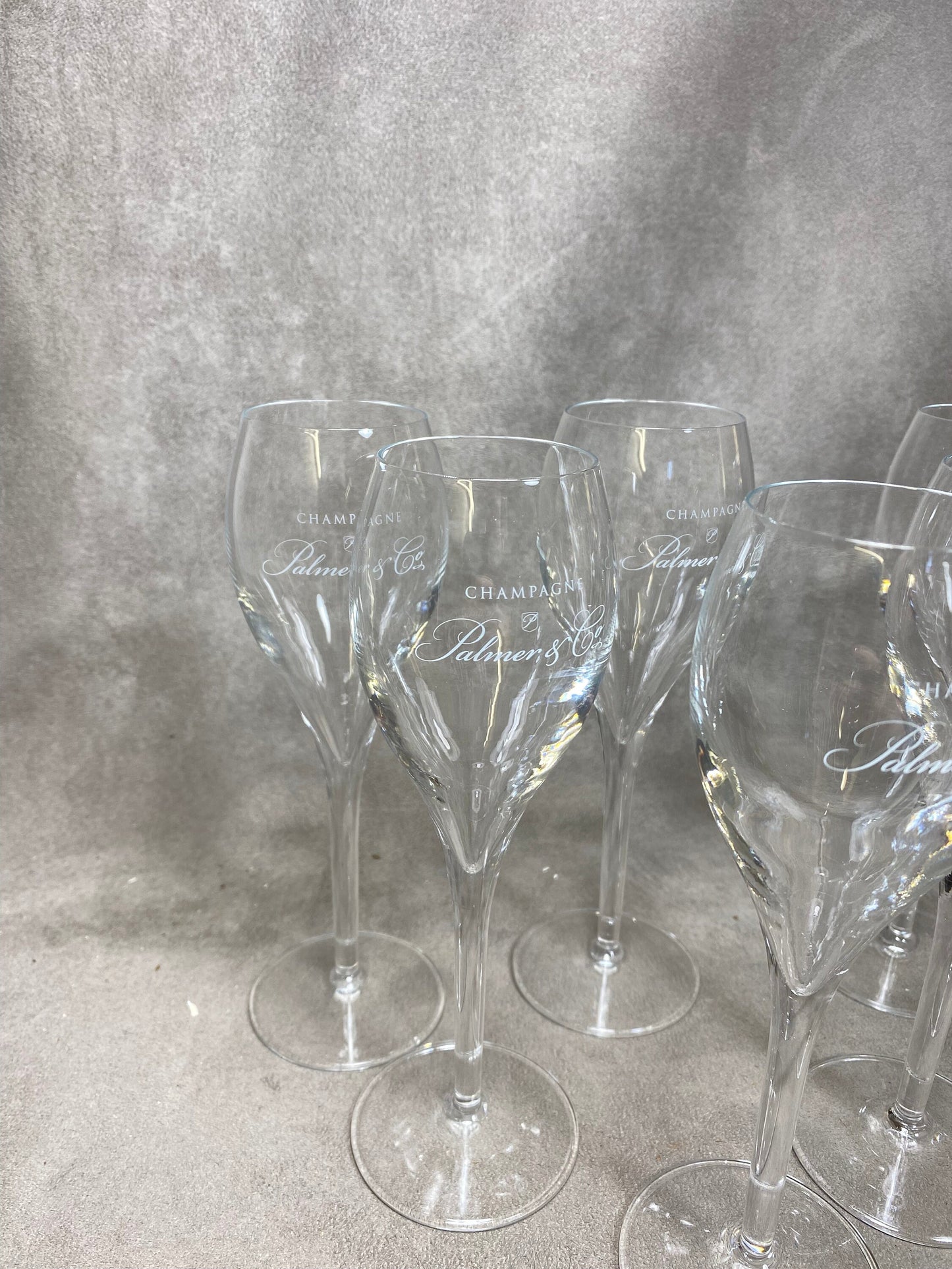 Lot de 6 flutes en verre vintage Champagne Palmer&Co Reims Années 1980