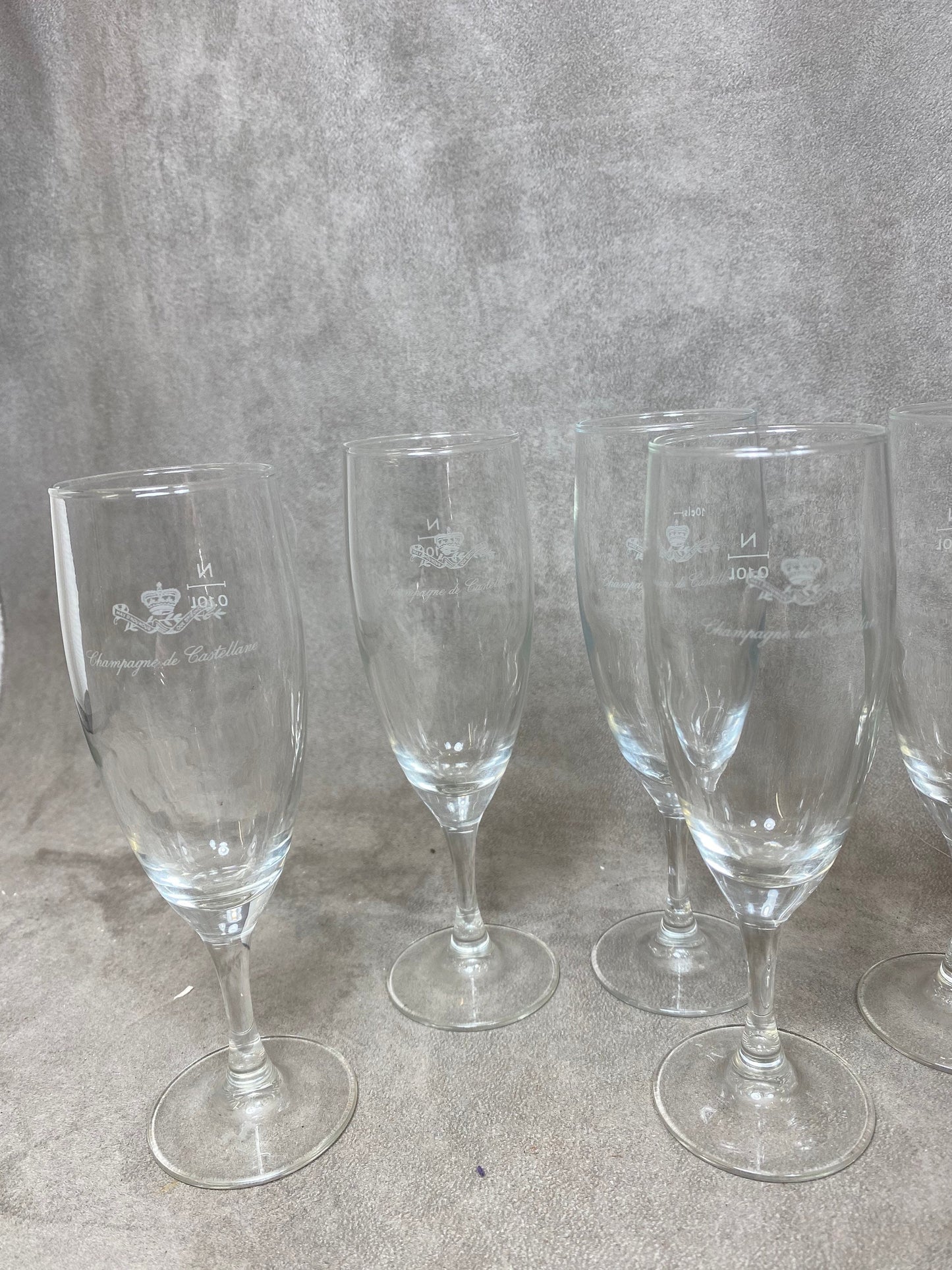 Set mit 6 Champagnerflöten aus De Castellane Reims-Glas, 1960er Jahre