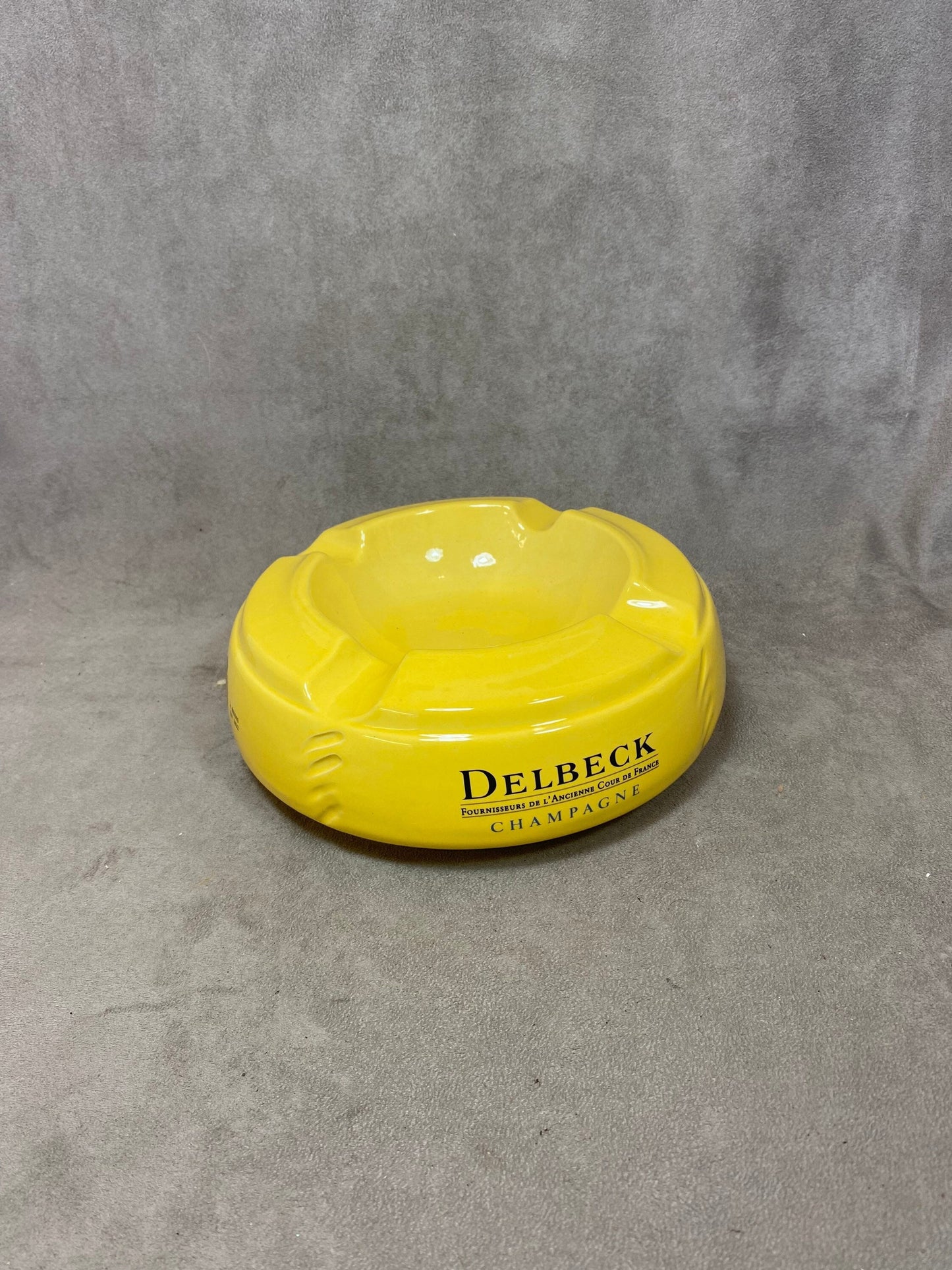 Vintage yellow ceramic Delbeck champagne ashtray Made in France 1980s