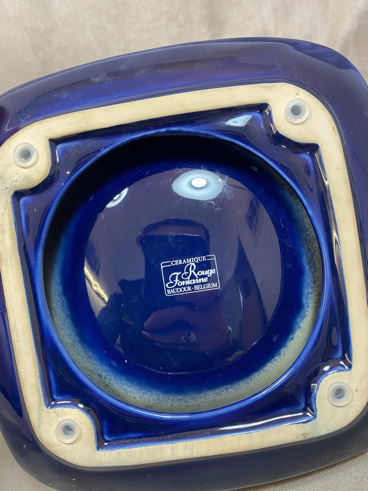 Cendrier XXL champagne De Venoge en ceramique bleu vintage Made in France Années 1960