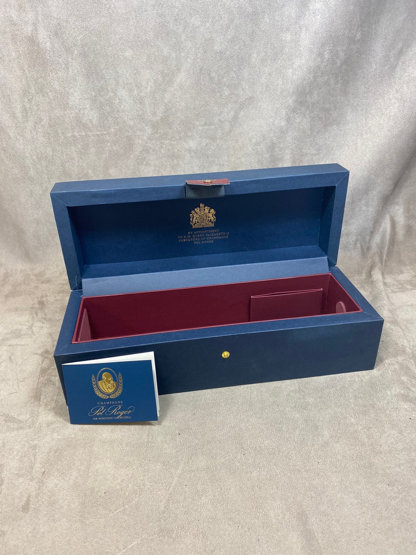 Blue Pol Roger box for Cuvée Sir Winston bottle Made in France 1980s