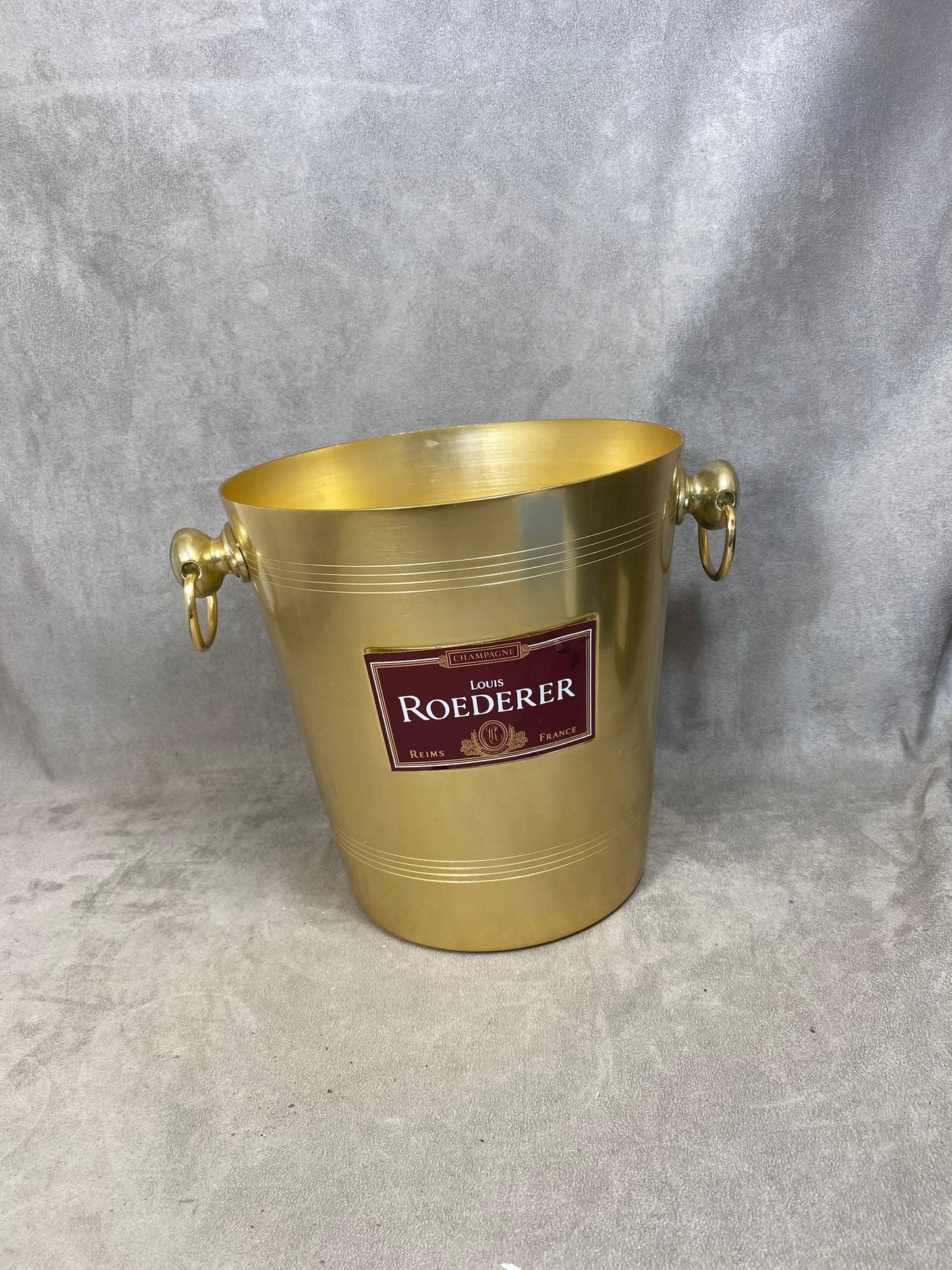 RARE Seau à Champagne en métal doré pour magnum Champagne Roederer Reims Années 1980