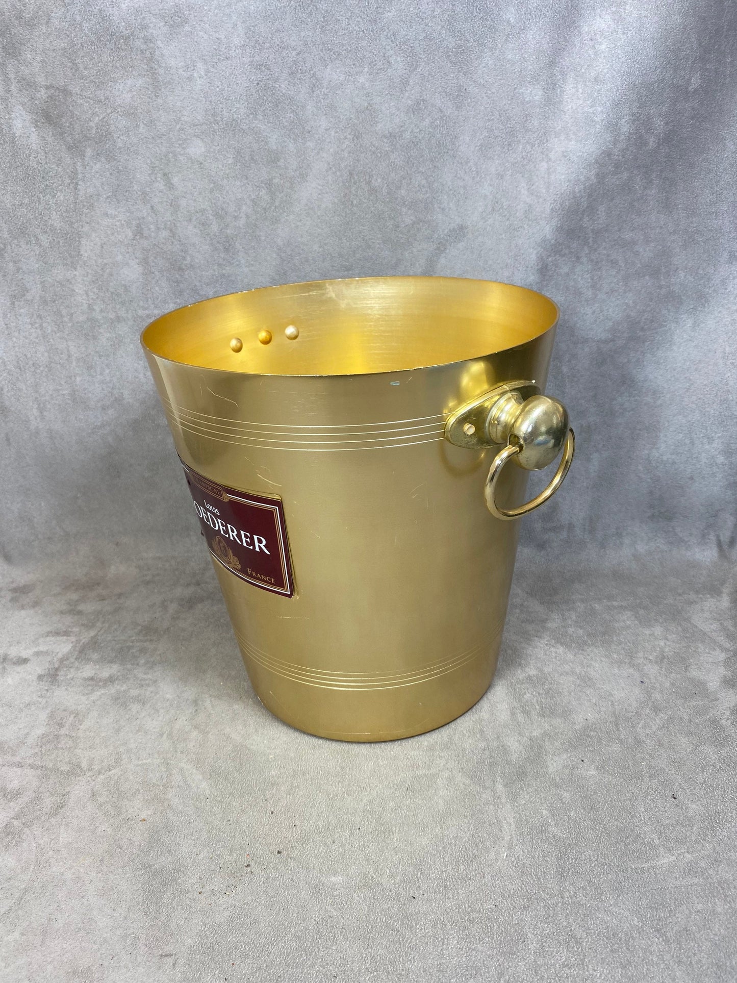 RARE Seau à Champagne en métal doré pour magnum Champagne Roederer Reims Années 1980