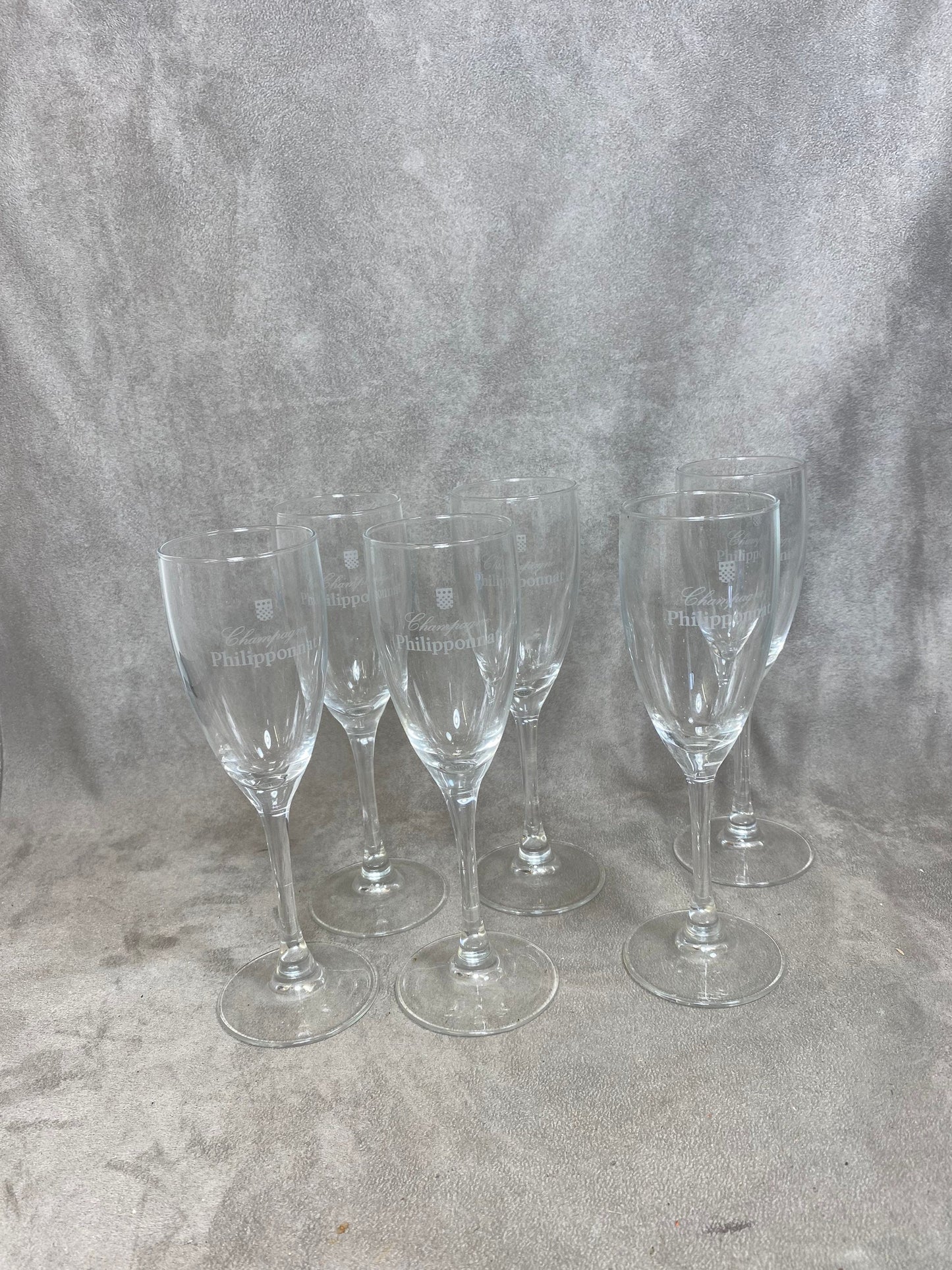 Lot de 6 Flûtes Philipponnat en verre vintage made in France Années 1970
