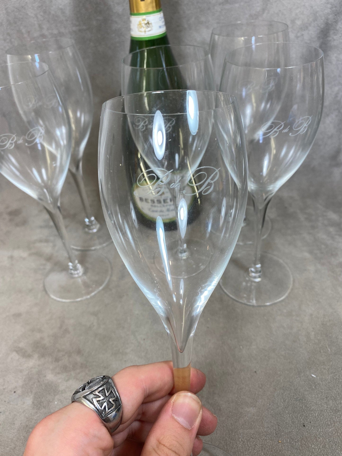 Lot de 6 coupes à champagne en verre Besserat de Bellefon vintage Made in France