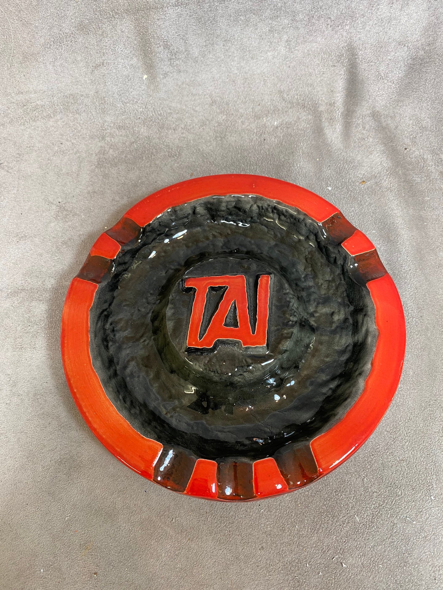 Steingut-Werbe-Aschenbecher, TAI Intercontinental Air Transport Airline, von Simard, Made in France, Vintage 1960