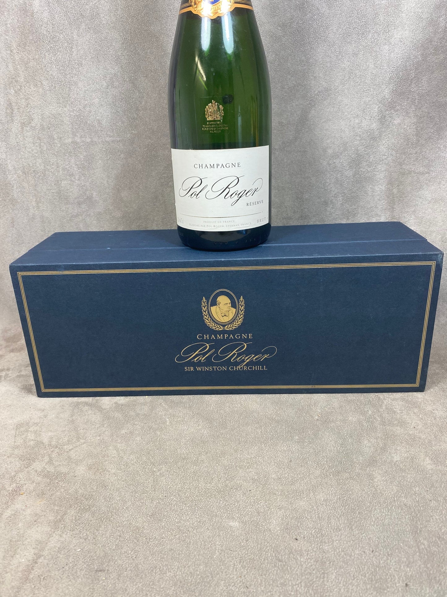 Blue Pol Roger box for Cuvée Sir Winston bottle Made in France 1980s
