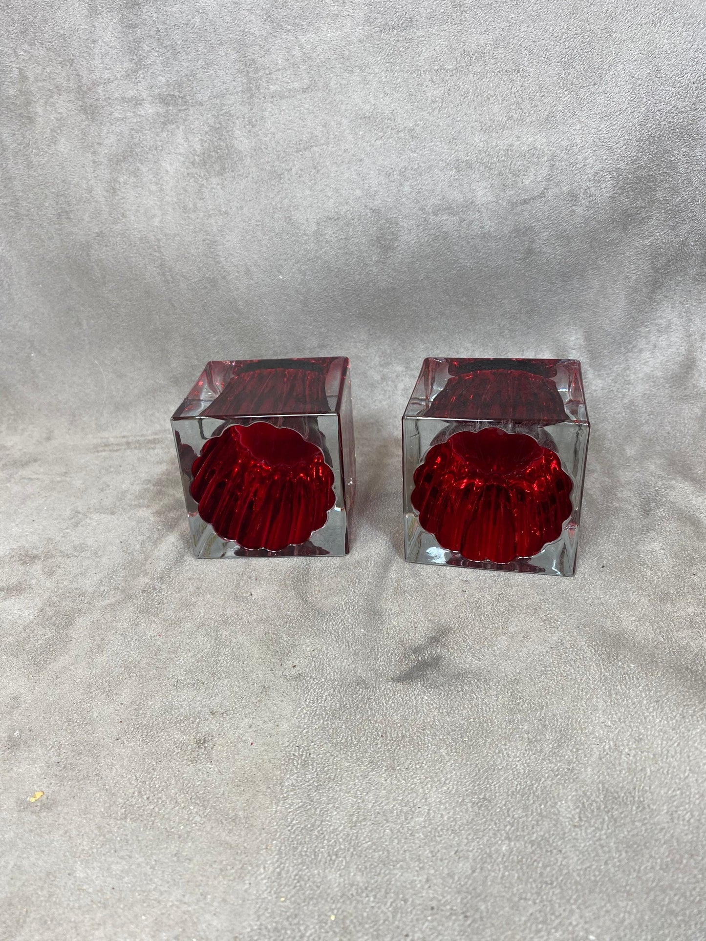 Lot de 2 Photophore Champagne Piper-Heidsieck en verre rouge vintage Made in France