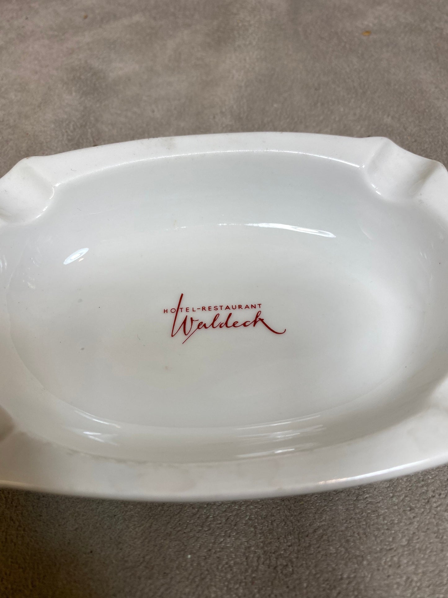 Porzellan Werbeaschenbecher, Hotel Restaurant Waldeck, von Bauscher Weiden Bavaria, Made in Germany, Vintage 1970