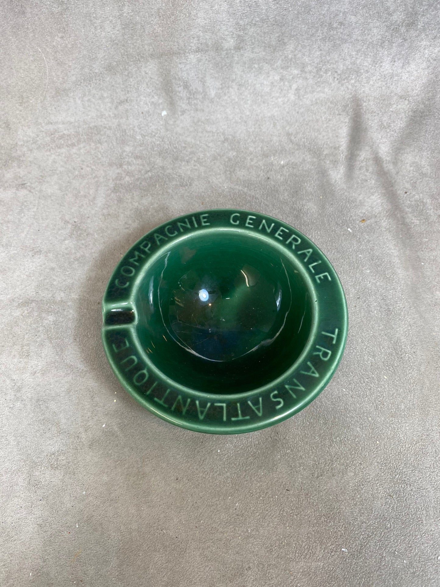 Advertising ashtray in earthenware, Compagnie Générale Transatlantique, Made in France, Vintage 1970