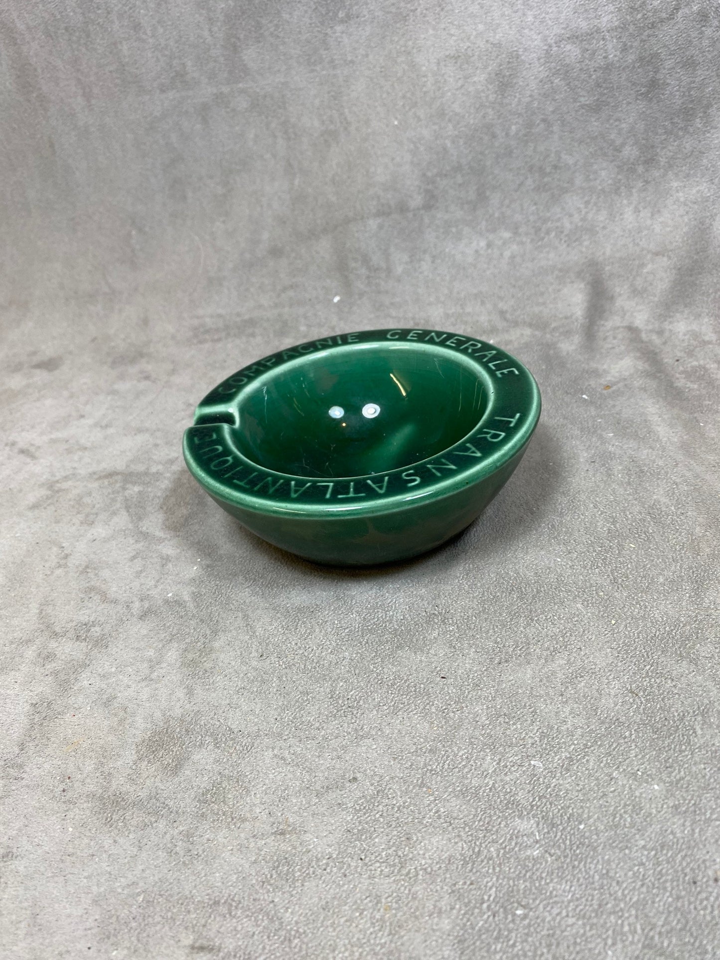 Advertising ashtray in earthenware, Compagnie Générale Transatlantique, Made in France, Vintage 1970