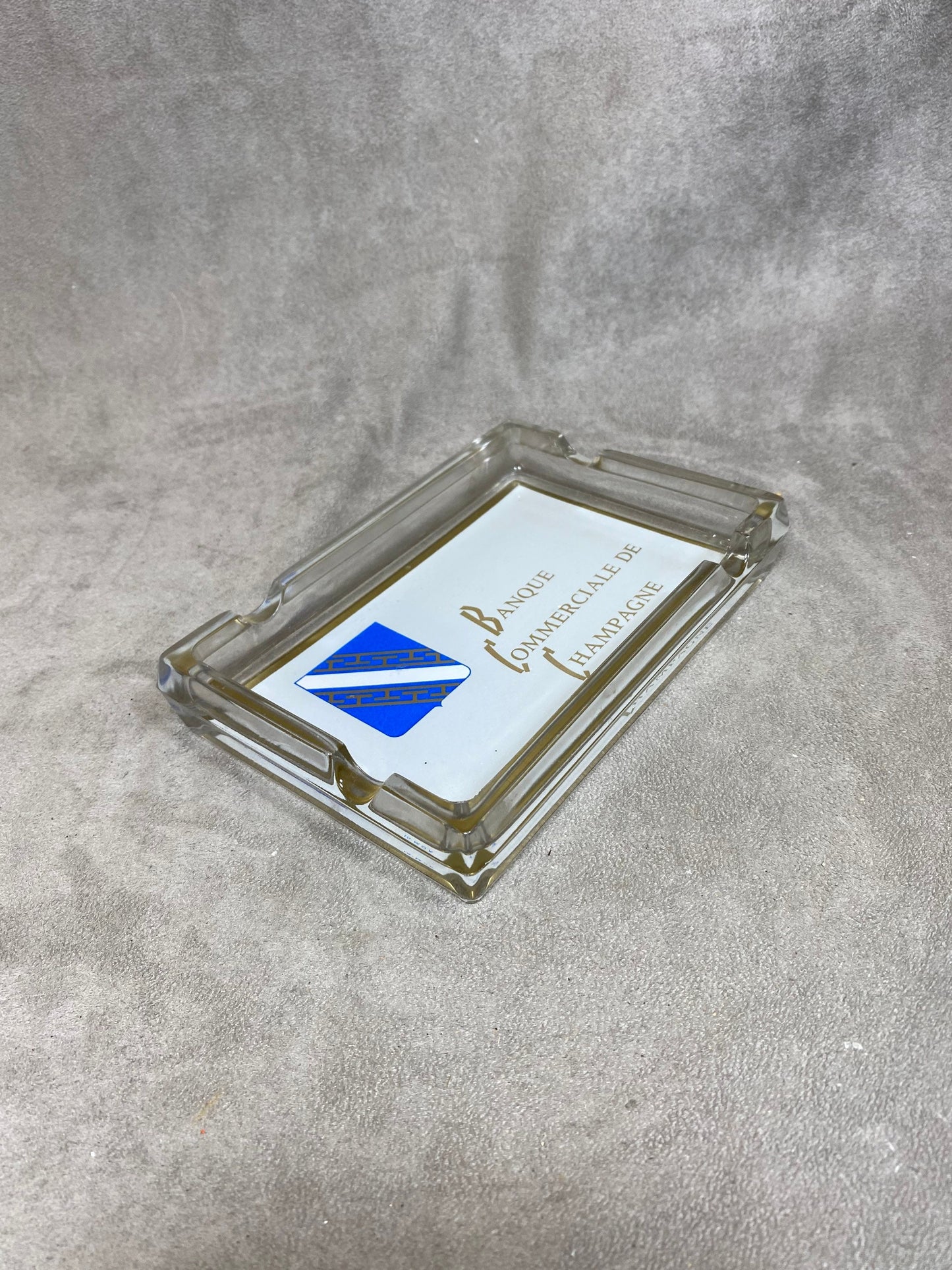 Werbeaschenbecher aus Glas, Banque Commerciale de Champagne, Made in France, Vintage 1970