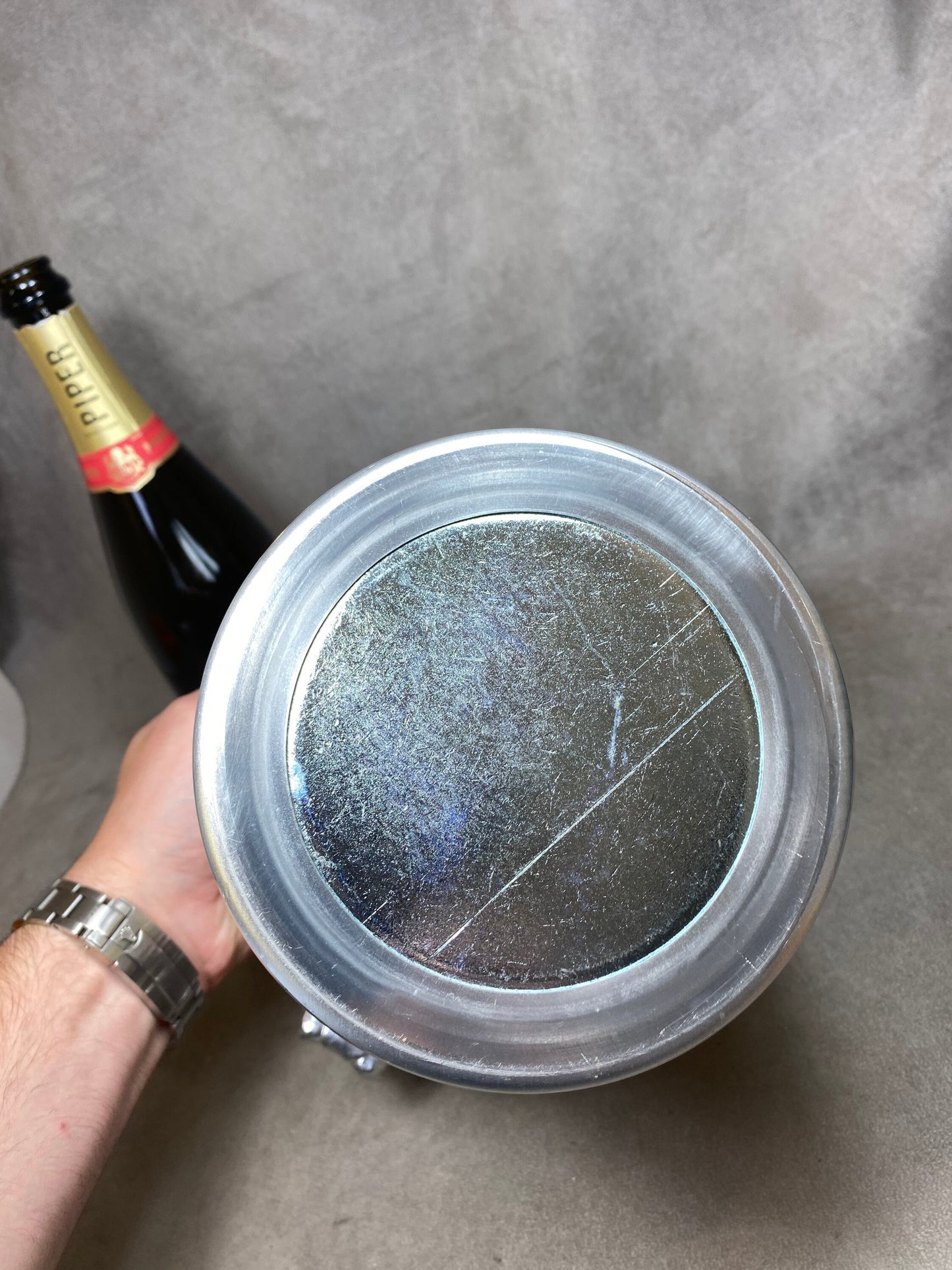 VERY RARE Magnificent vintage Piper-Heidsieck special edition Marylin Monroe aluminum champagne bucket 1970s