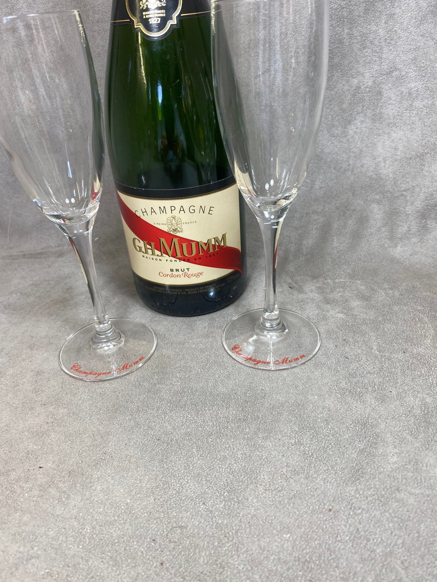 Set mit 2 Champagnerflöten aus Champagnerglas von MUMM France | Vintage, hergestellt in Frankreich
