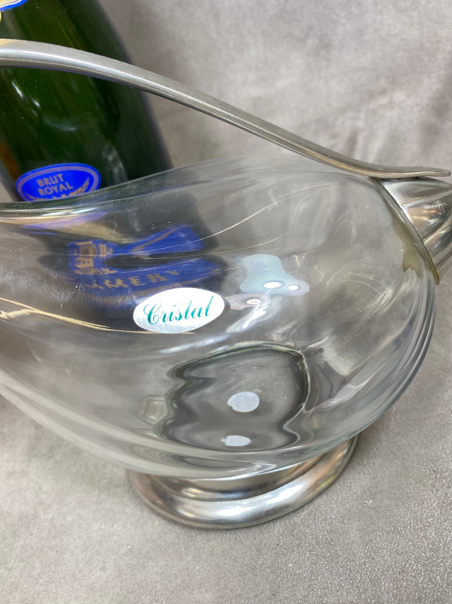 VERY RARE Vintage Pommery Champagne Crystal and Pewter Decanter Made in France 1960
